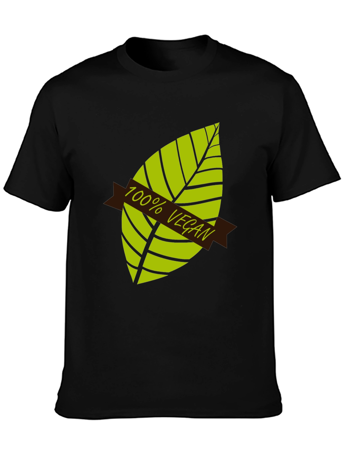 Black 100% Vegan Graphic T-Shirt - Black, Leaf Design view 3