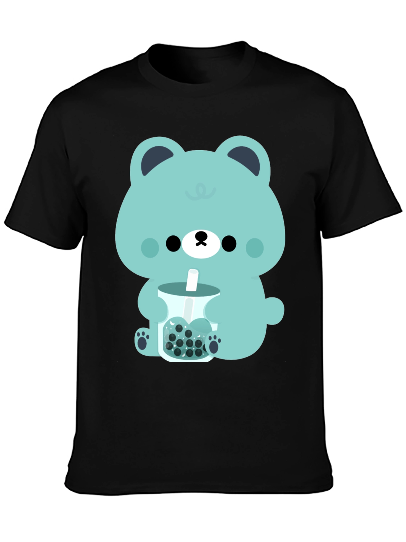 Black Cute Bear Bubble Tea Graphic Tee view 3