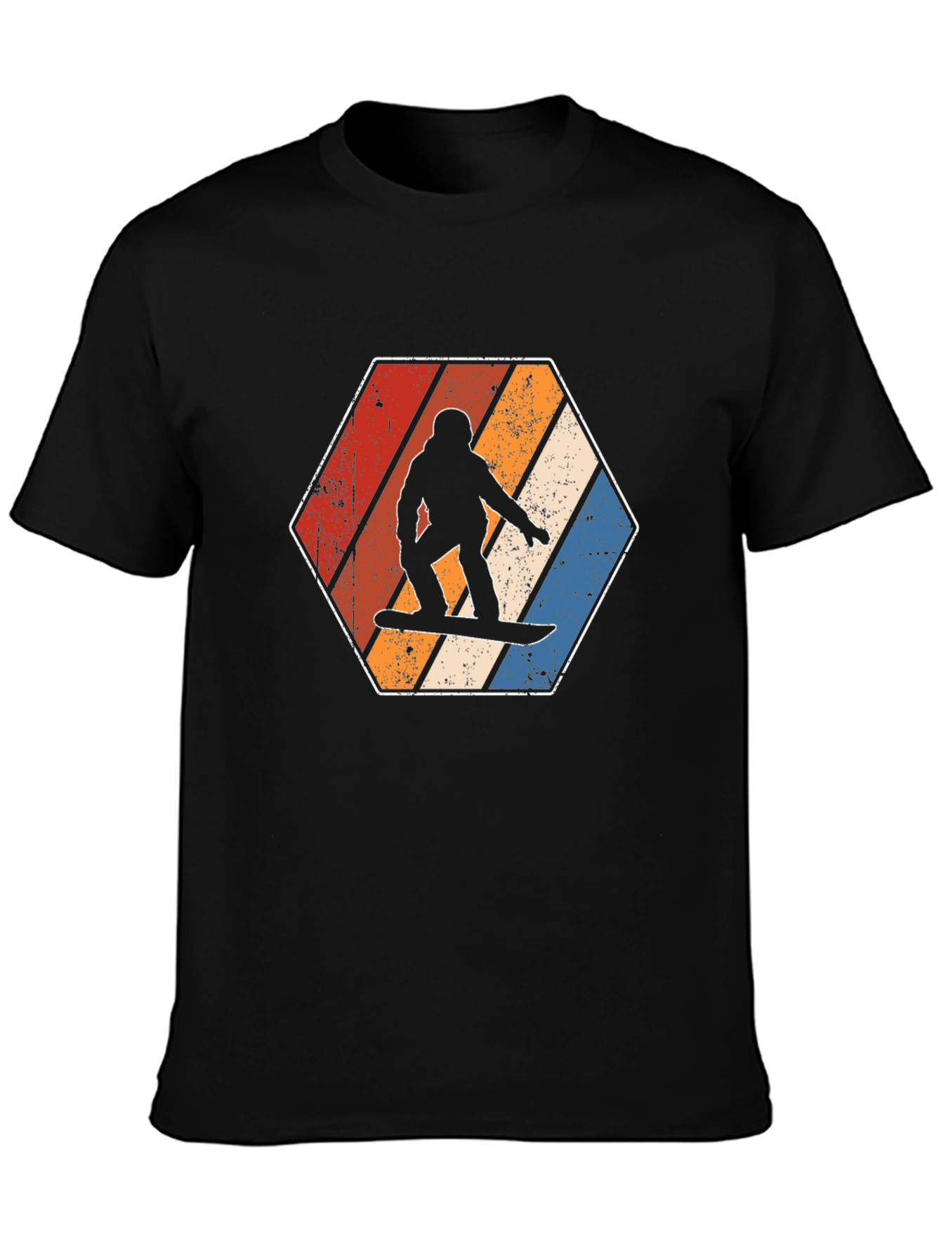 Black Vintage Snowboarder T-Shirt Retro Hexagon Design view 3