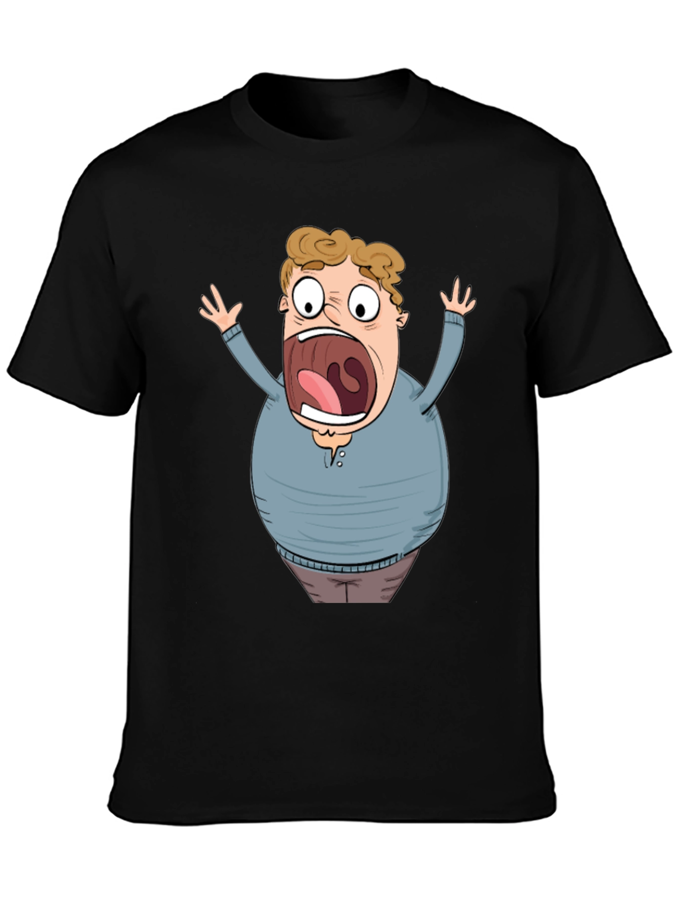 Black Cartoon Scared Man Graphic Black T-Shirt view 3