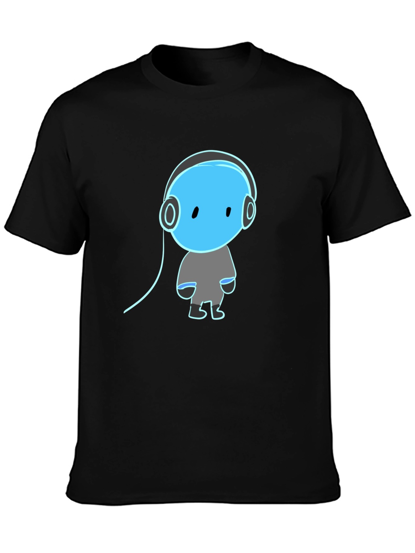 Black Cool Graphic Tee - Blue Headphone Dude view 3