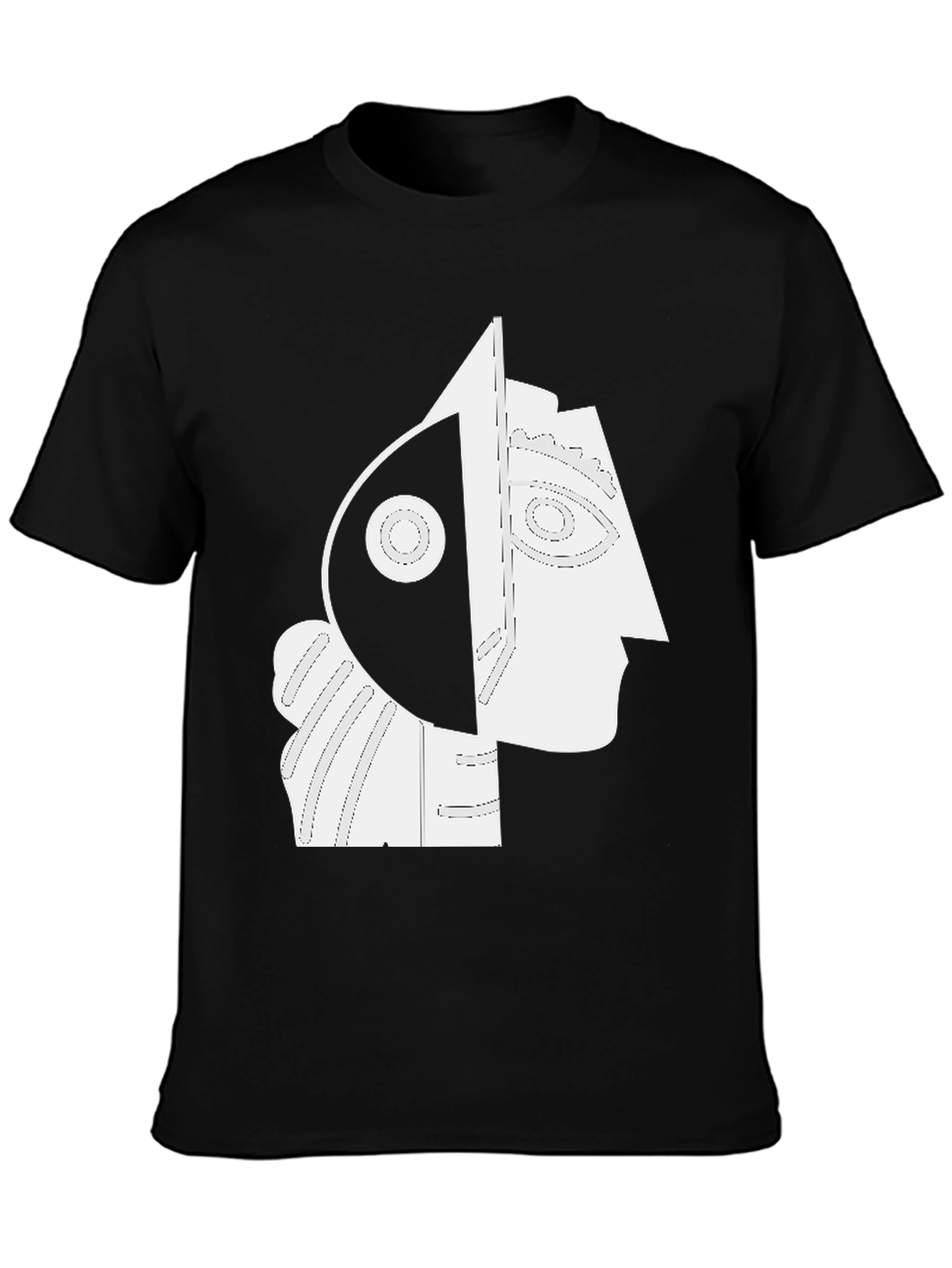Black Abstract Portrait Graphic Tee - Modern Art Shirt view 3