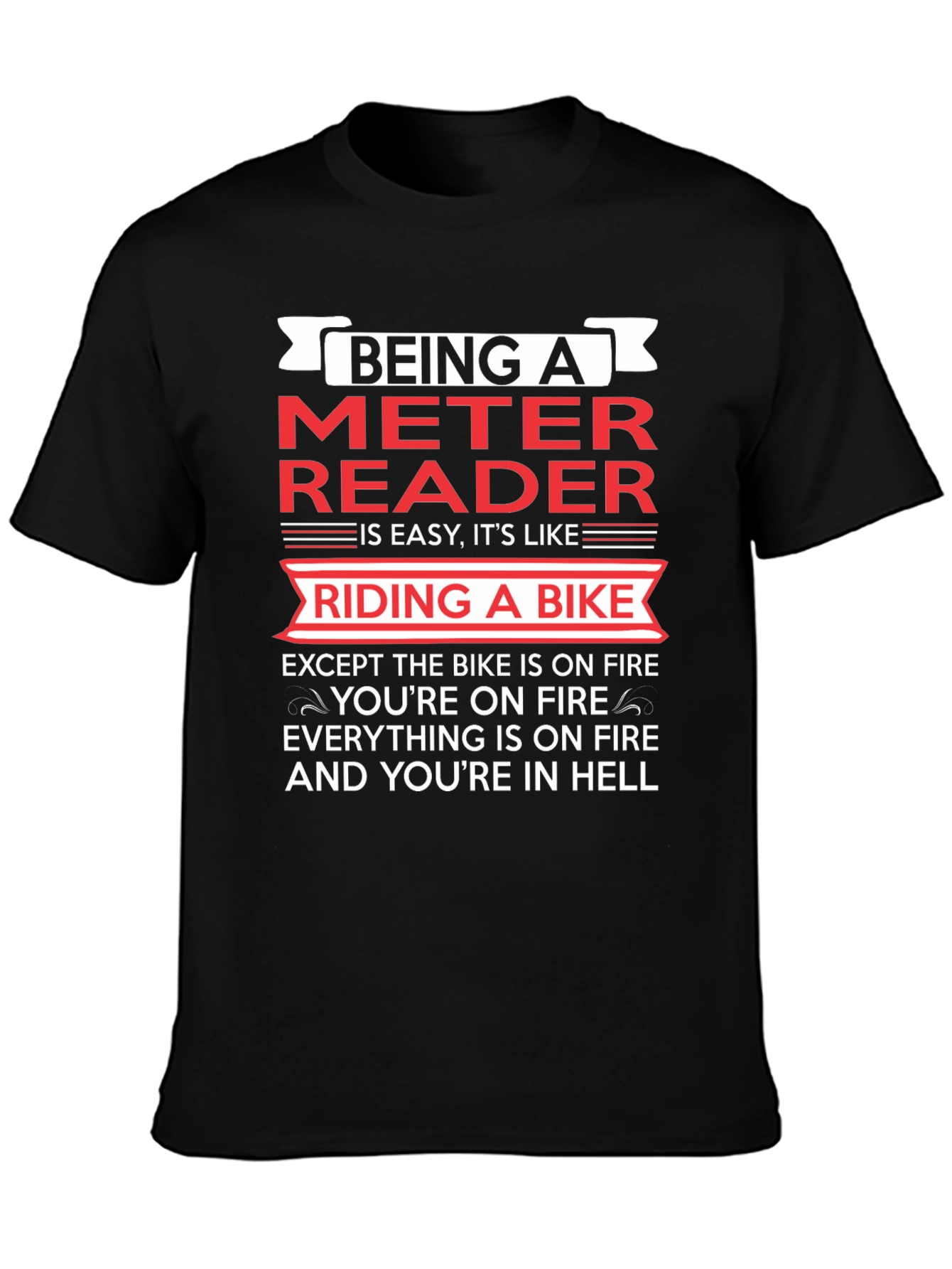 Black Meter Reader T-Shirt - Riding a Bike in Hell view 3