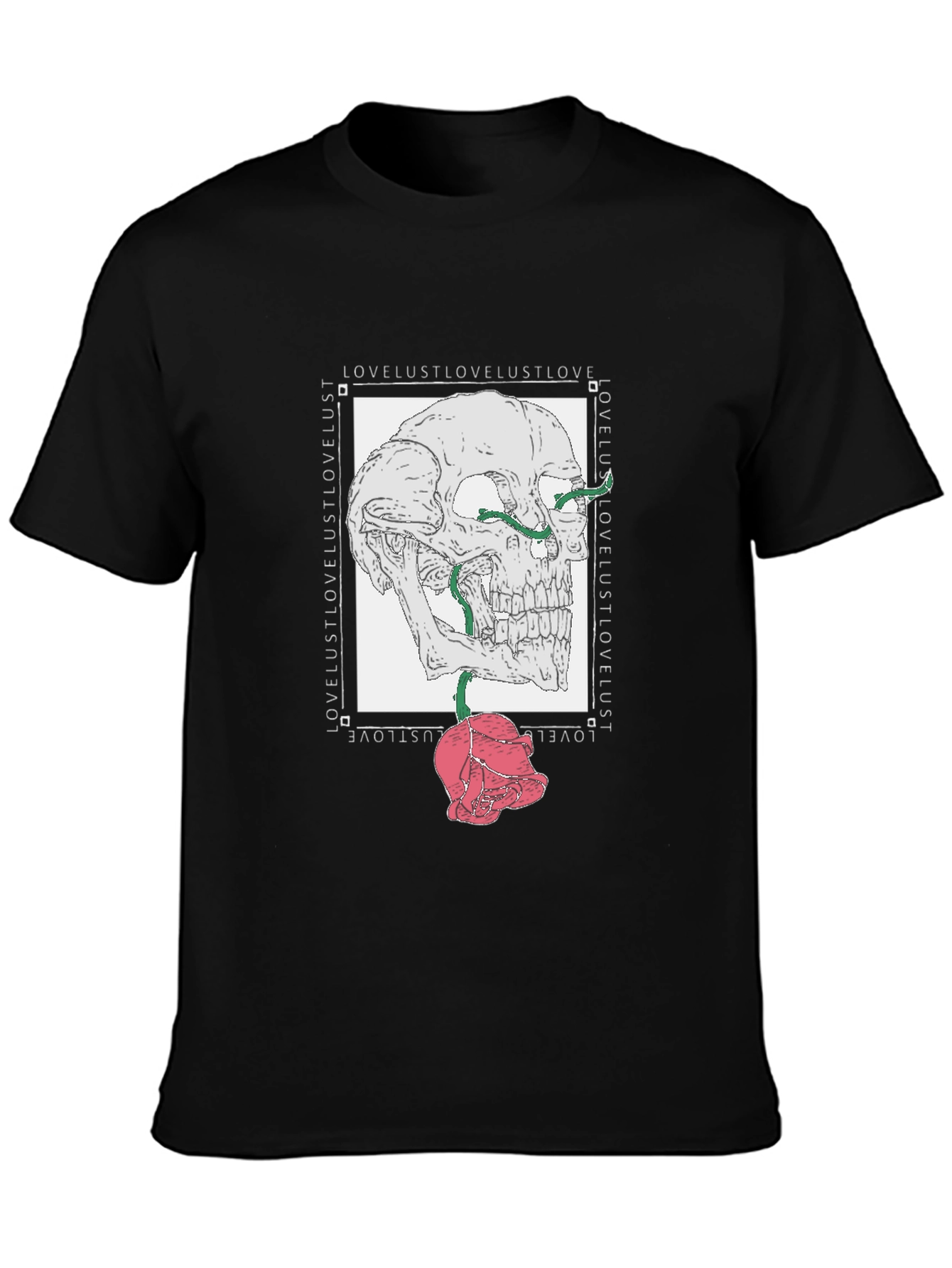 Black Skull & Rose Graphic Tee - Love Lust Design view 3