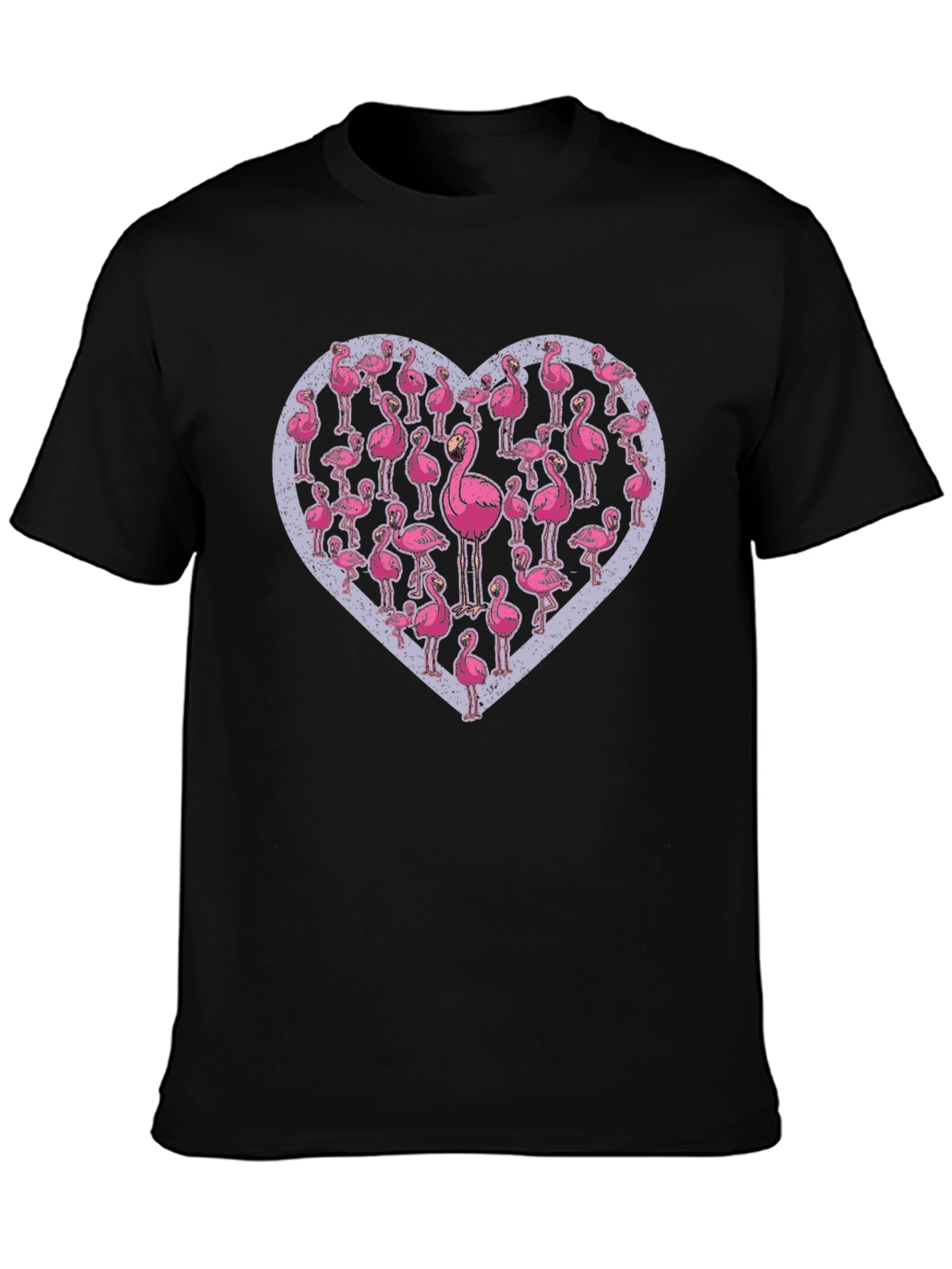 Black Flamingo Heart Graphic Tee - Casual Black T-Shirt view 3
