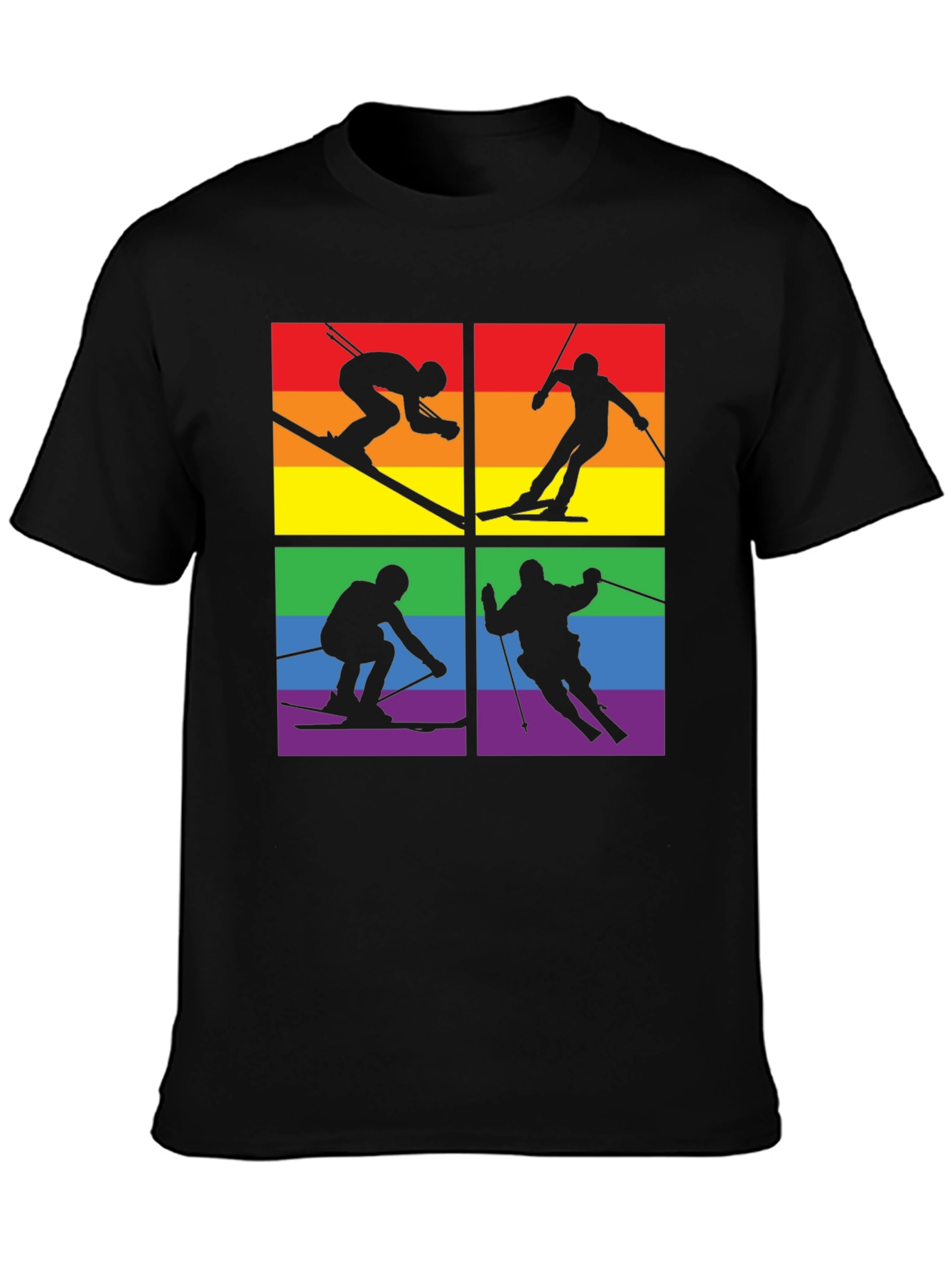 Black LGBTQ+ Pride Skiing T-Shirt view 3