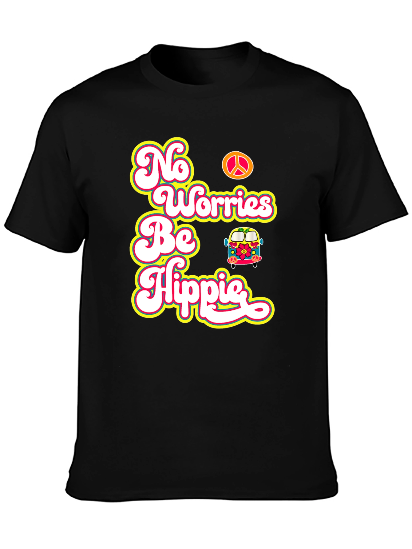 Black No Worries Be Hippie T-Shirt view 3