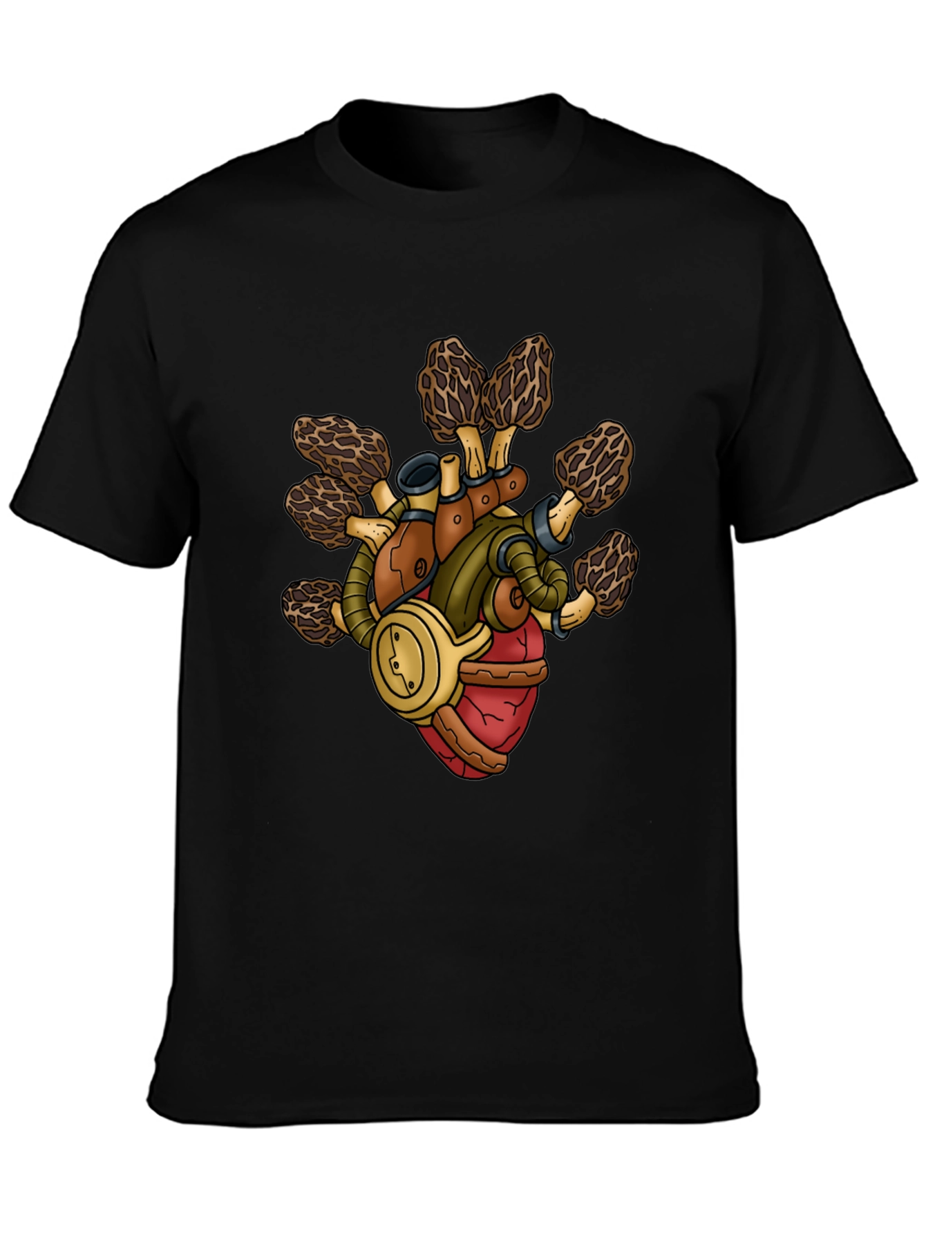 Black Steampunk Mushroom Heart T-Shirt view 3