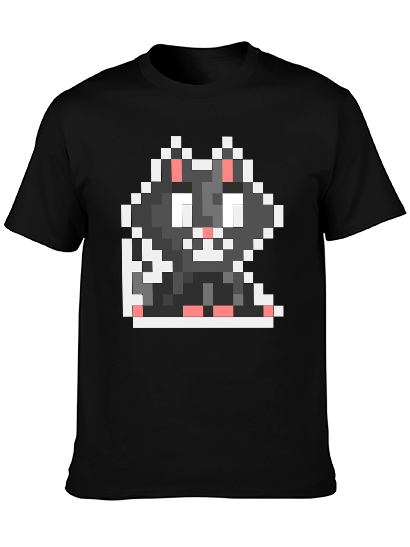 Black Pixel Cat Black T-Shirt view 3