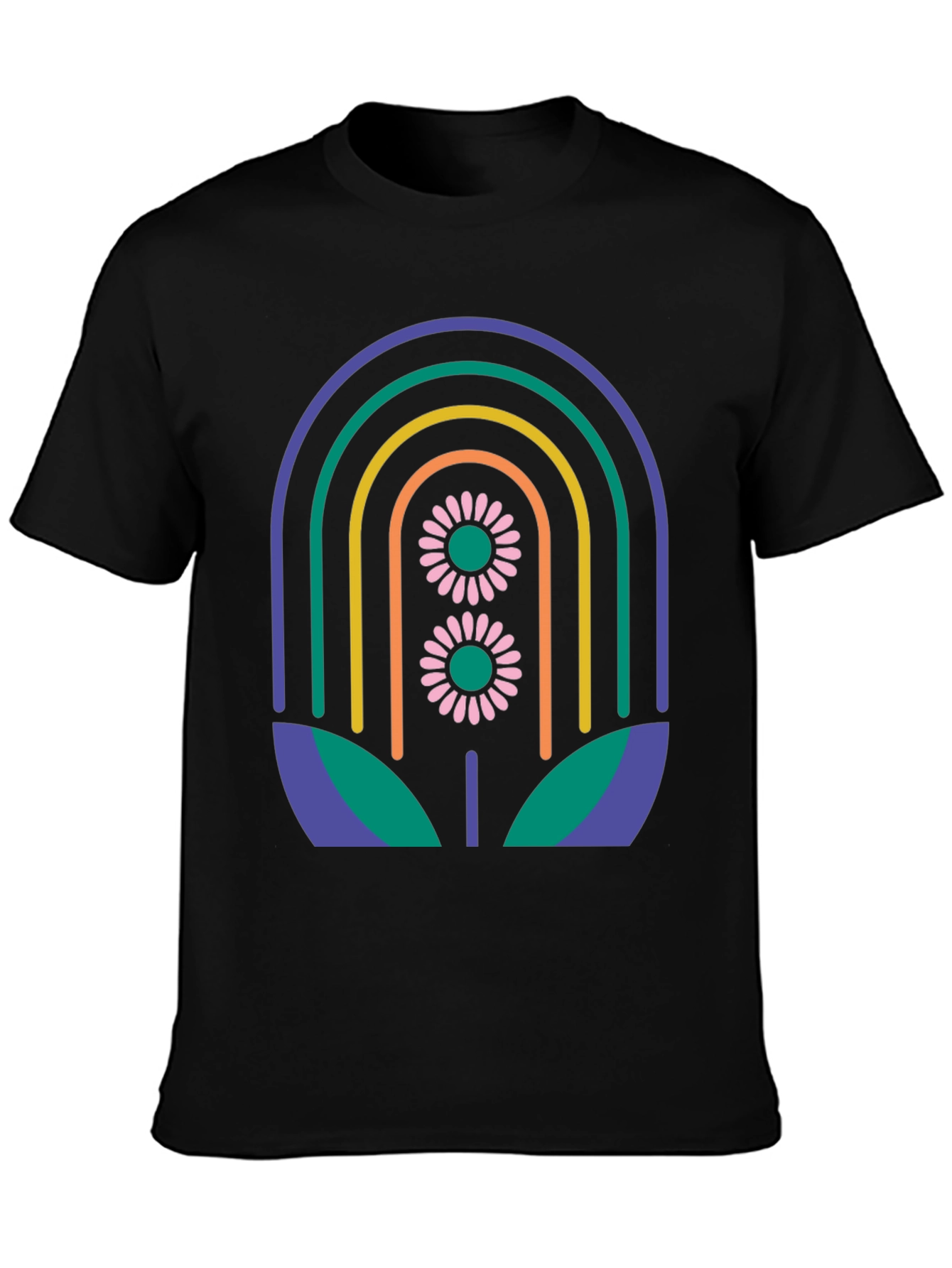 Black Retro Floral Rainbow Graphic Tee view 3