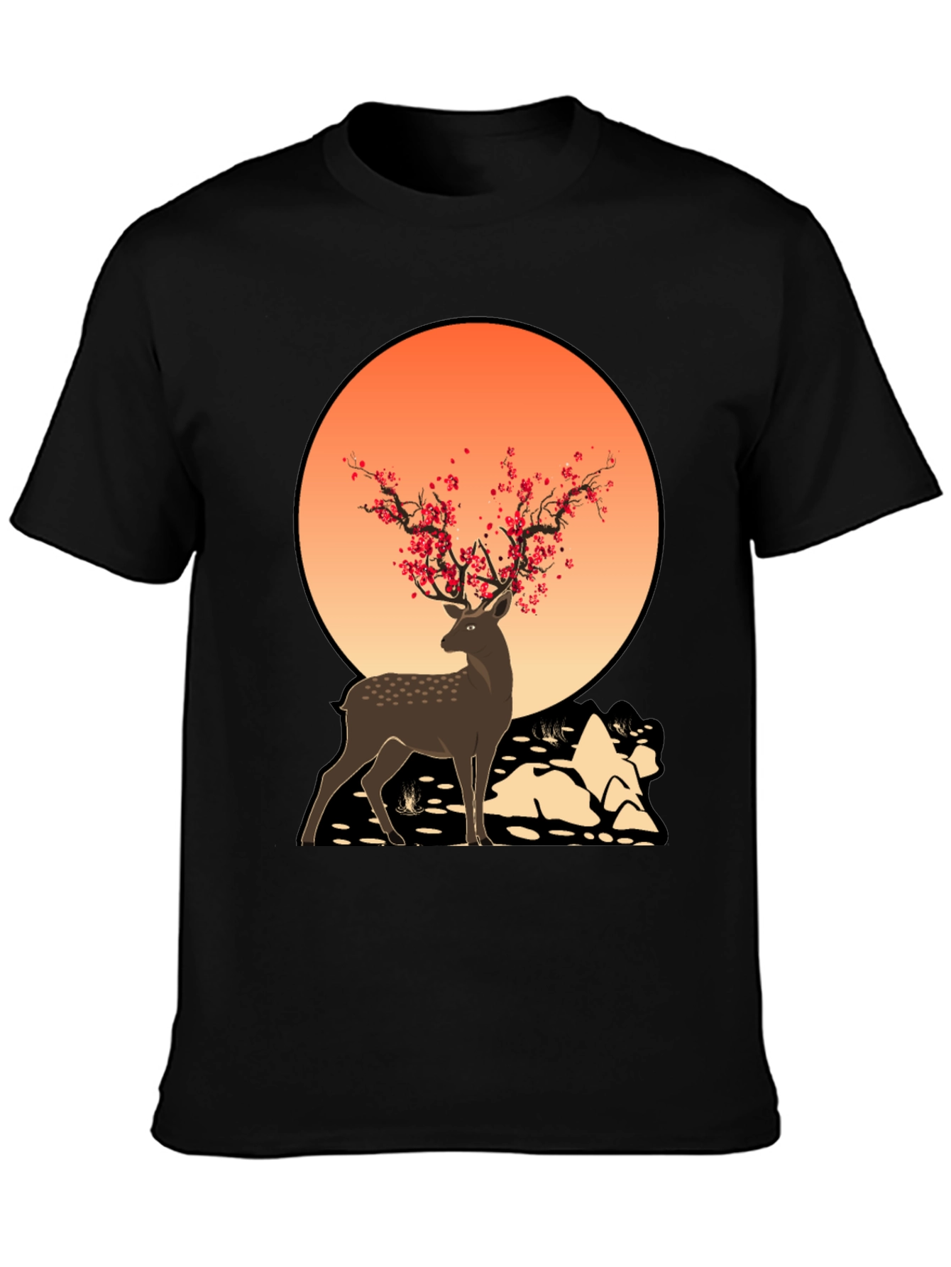 Black Deer and Blossom T-Shirt view 3