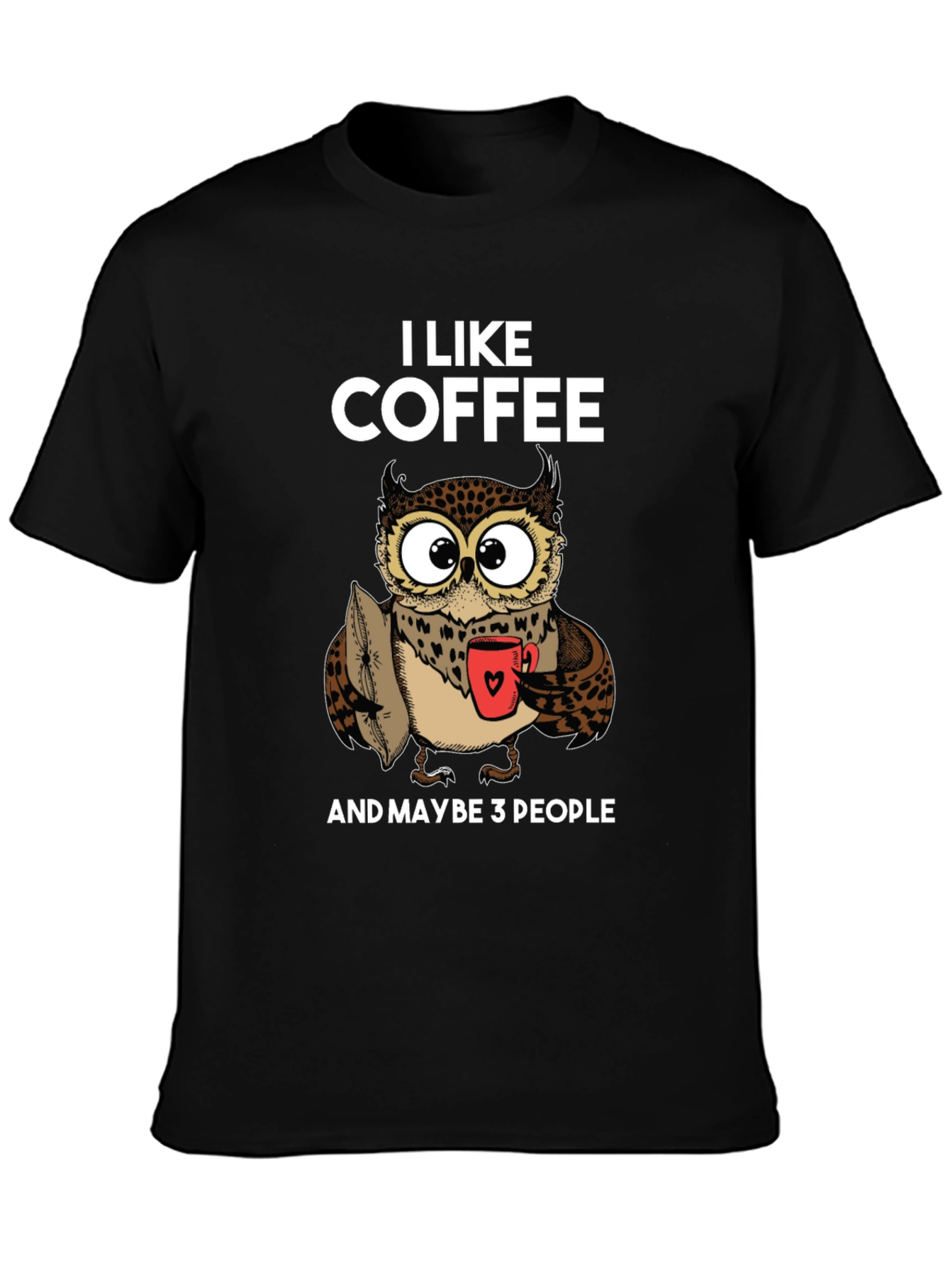 Black Funny Owl Coffee Lover T-Shirt - I Like Coffee view 3