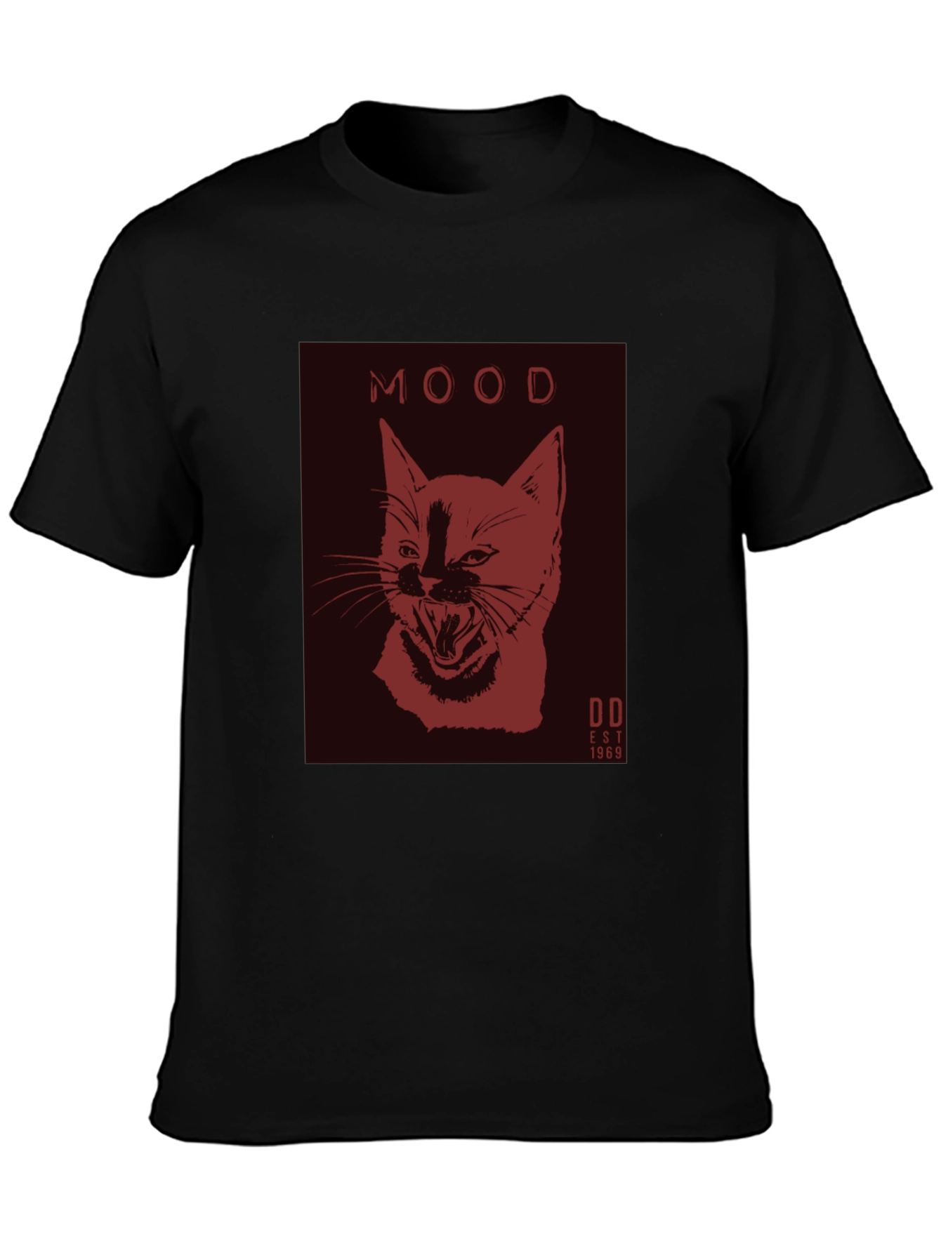 Black Moody Cat Graphic Tee - Black Cotton Comfort view 3