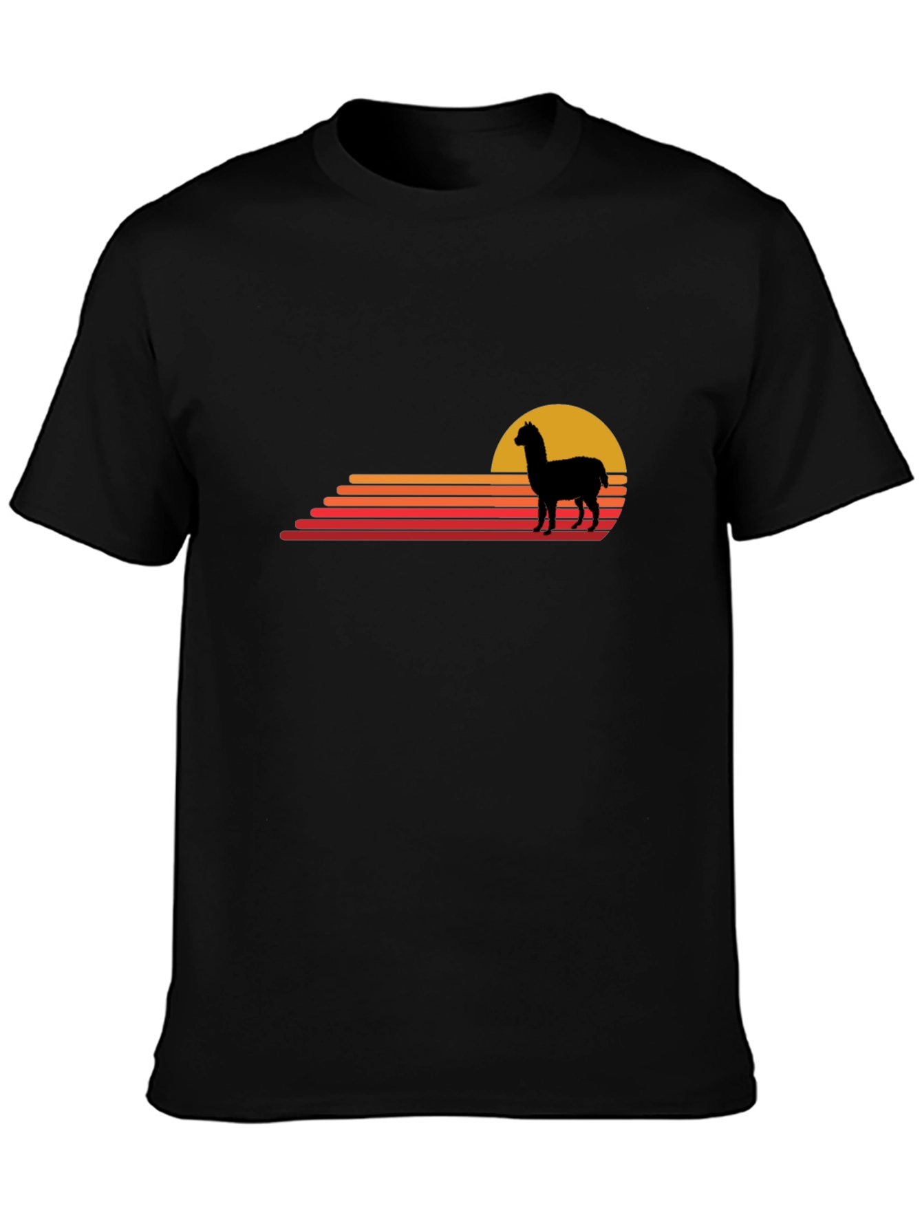 Black Alpaca Sunset Graphic Tee - Retro Style view 3