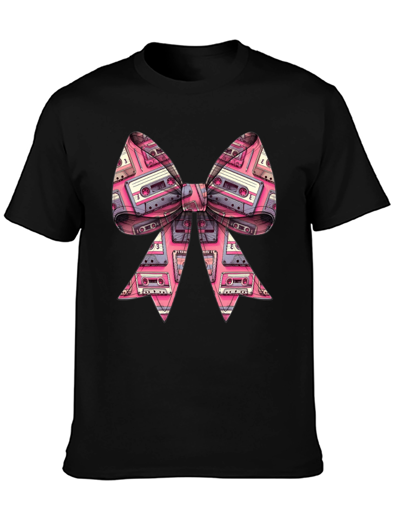 Black Retro Cassette Tape Bow Tie T-Shirt view 3