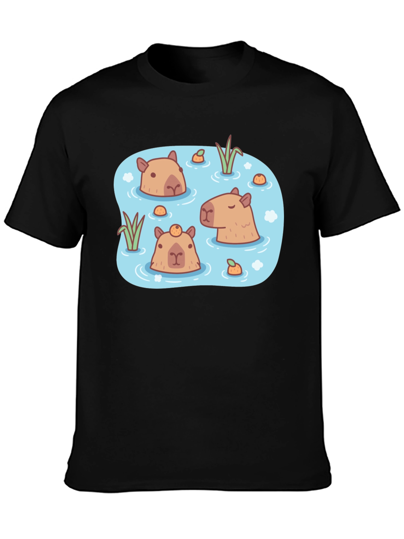 Black Capybara Pond T-Shirt - Relaxed Aquatic Design view 3