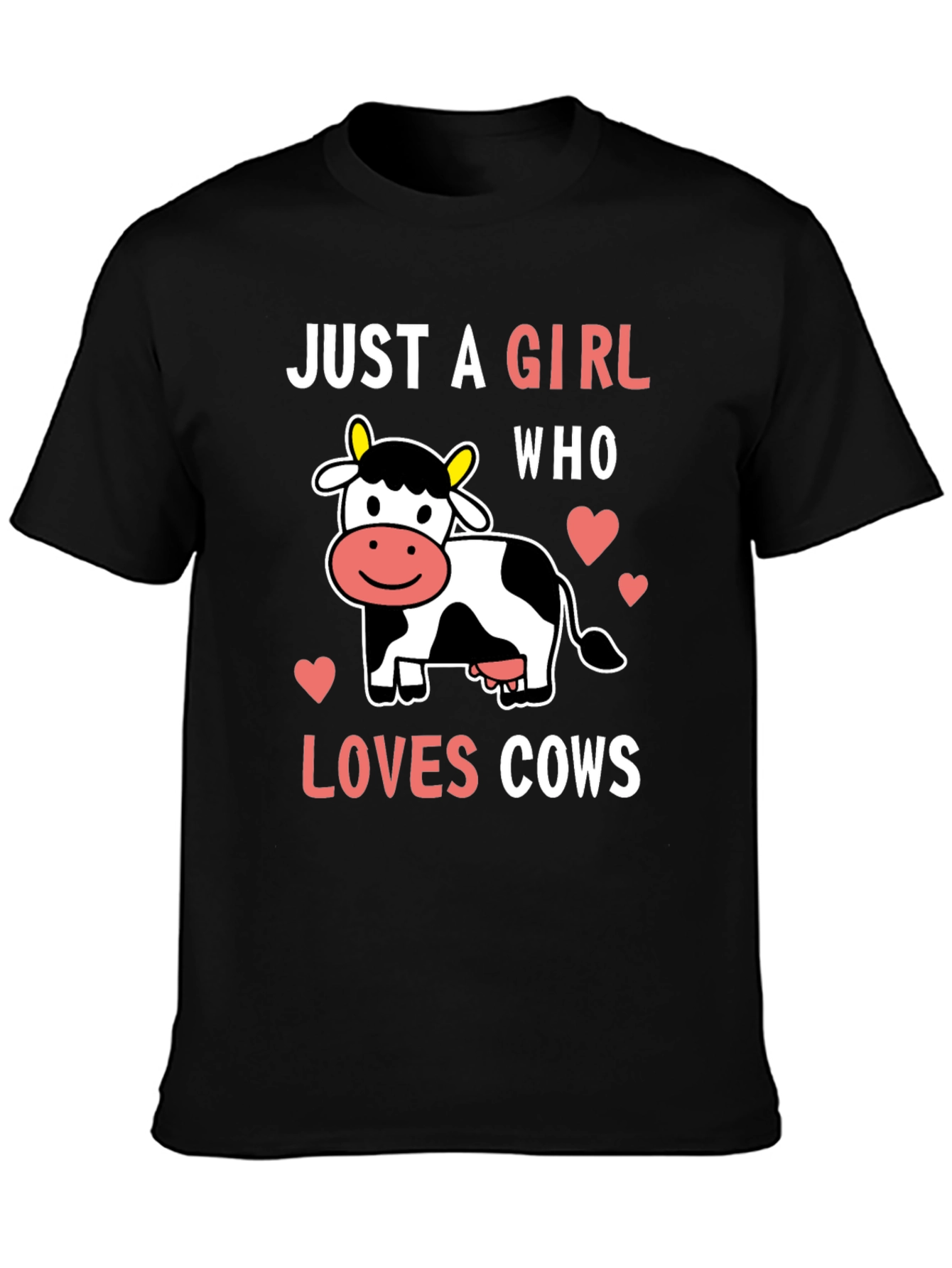 Black Just a Girl Who Loves Cows T-Shirt view 3