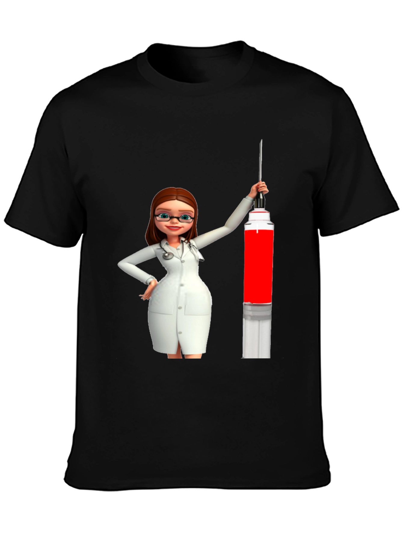 Black Novelty Cartoon Doctor T-Shirt view 3