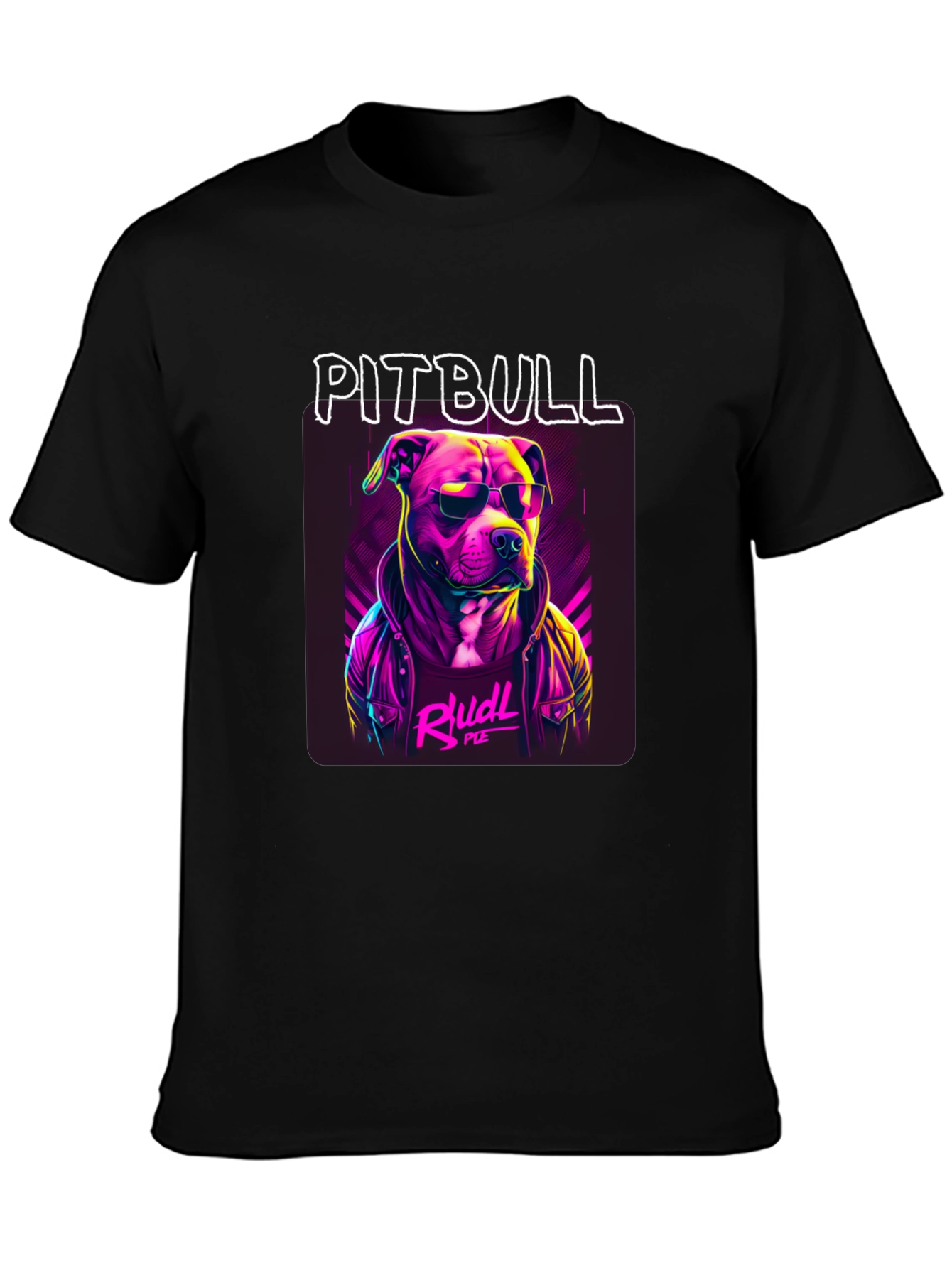 Black Cool Pitbull Graphic Tee - Black Cotton T-Shirt view 3