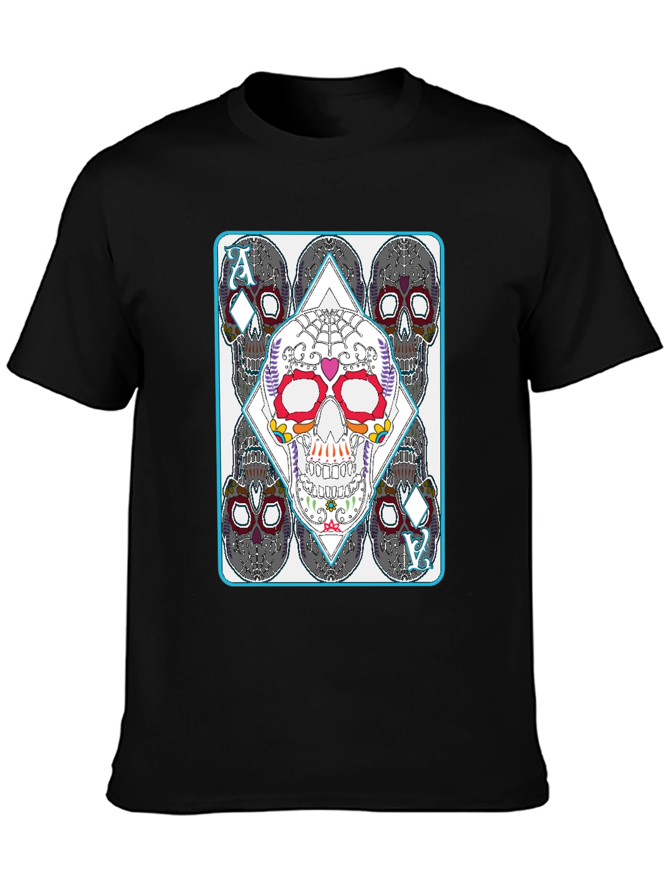 Black Sugar Skull Ace of Diamonds Graphic T-Shirt view 3