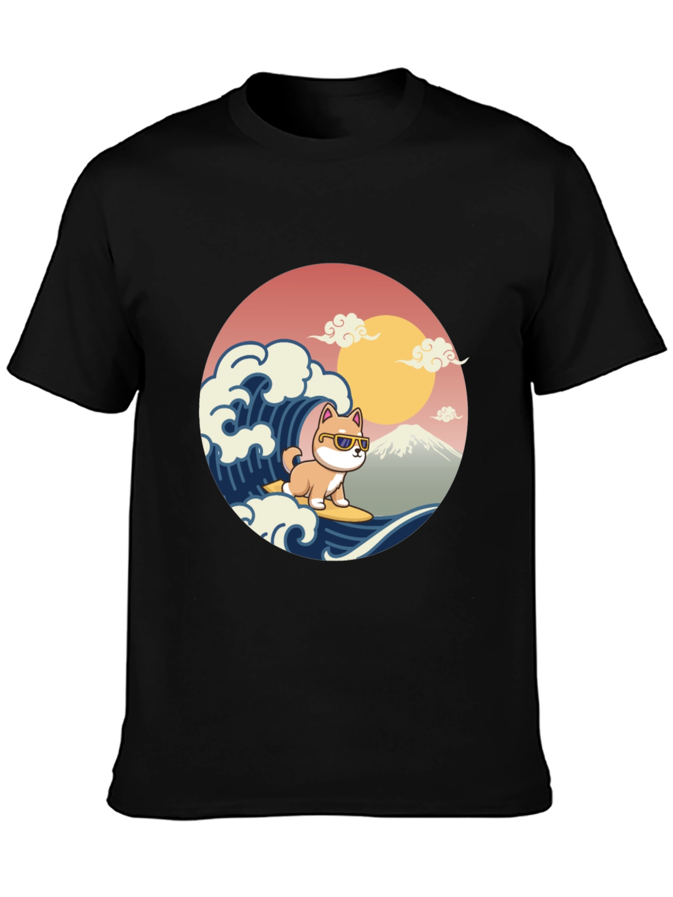 Black Surfing Shiba Inu T-Shirt - Cool Dog Wave Design view 3