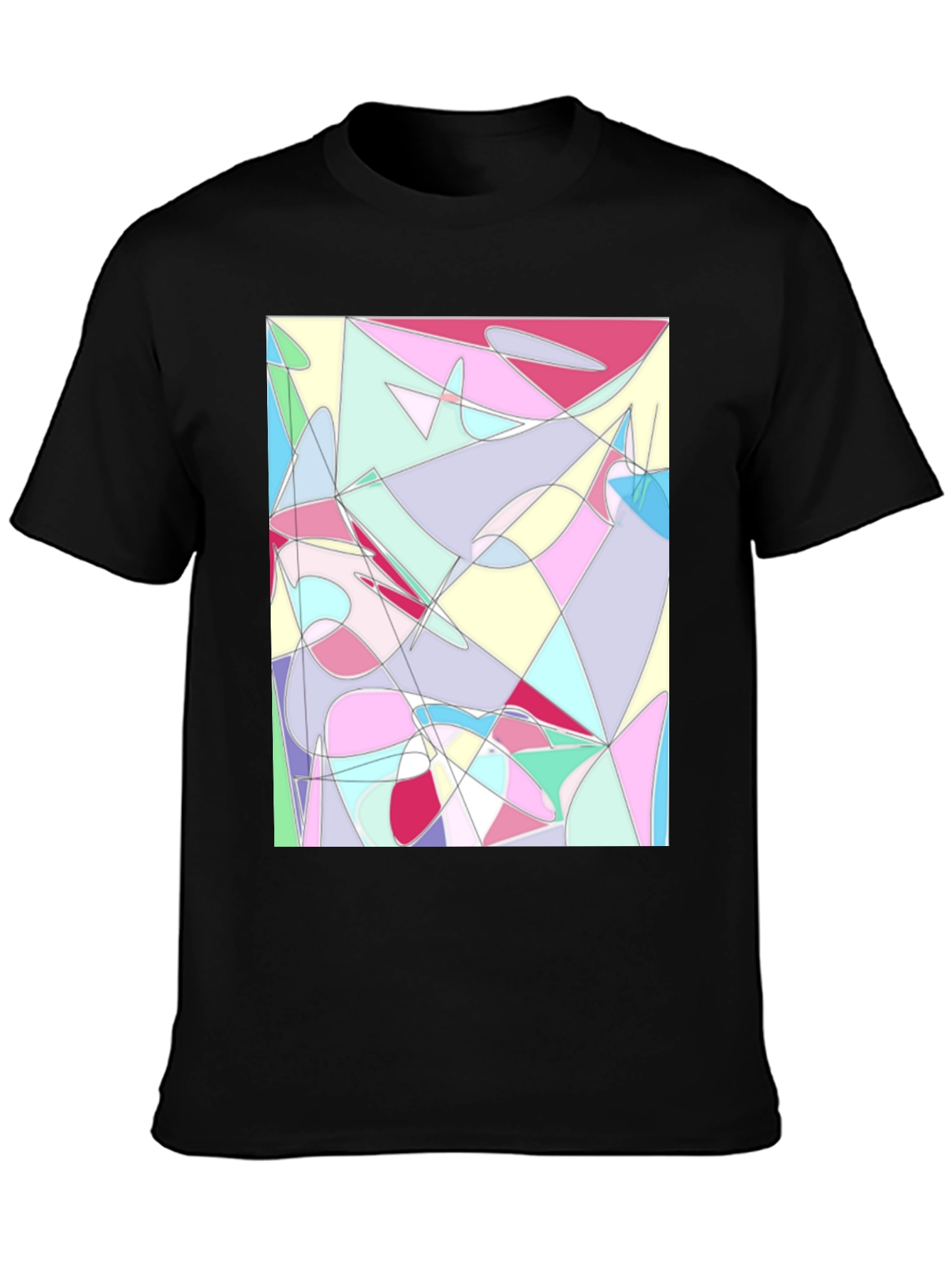 Black Abstract Geometric Print Black T-Shirt view 3