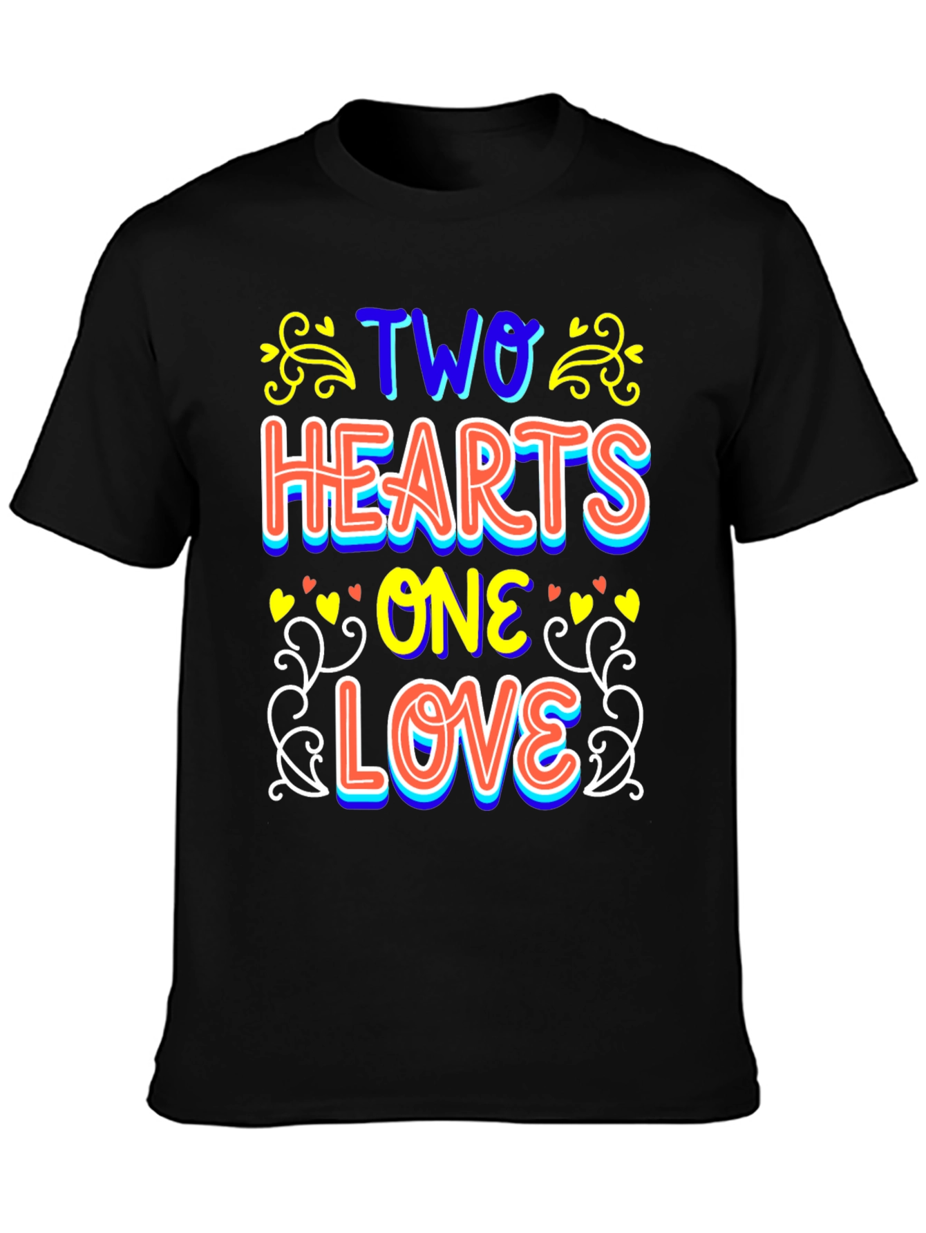 Black Two Hearts One Love Black T-Shirt view 3