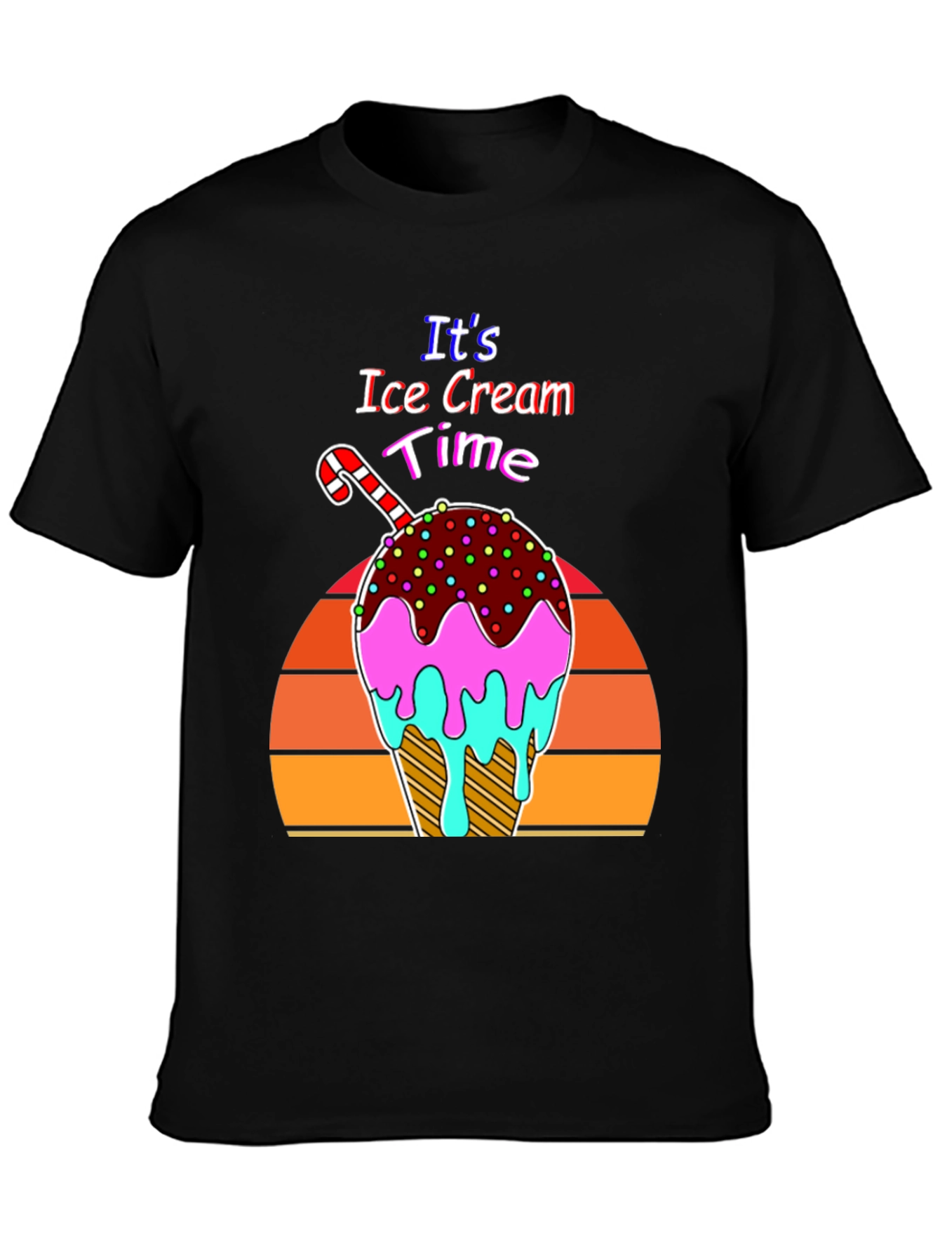 Black It's Ice Cream Time Retro T-Shirt view 3