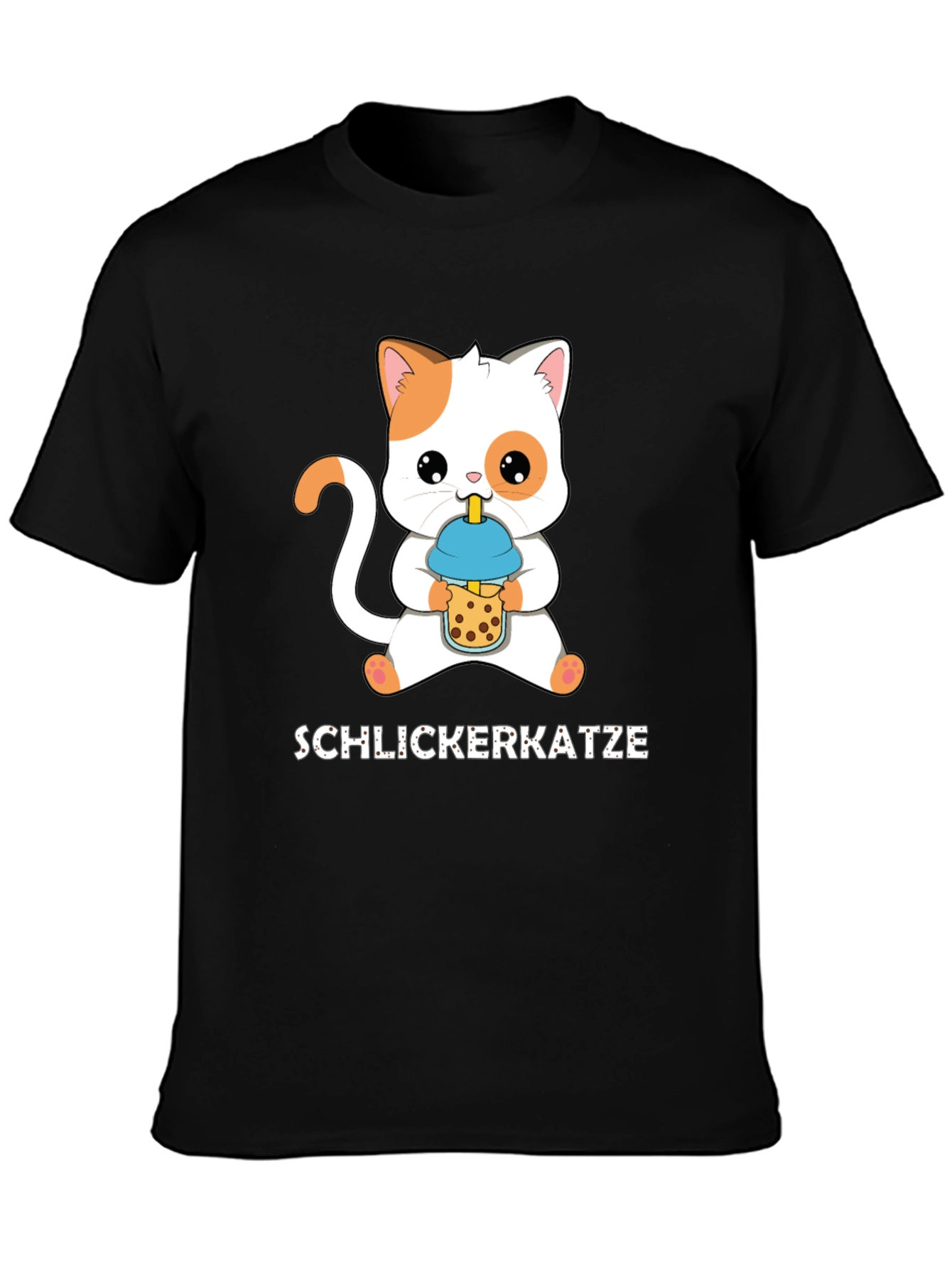 Black Schlickerkatze Cat Boba Tea T-Shirt view 3