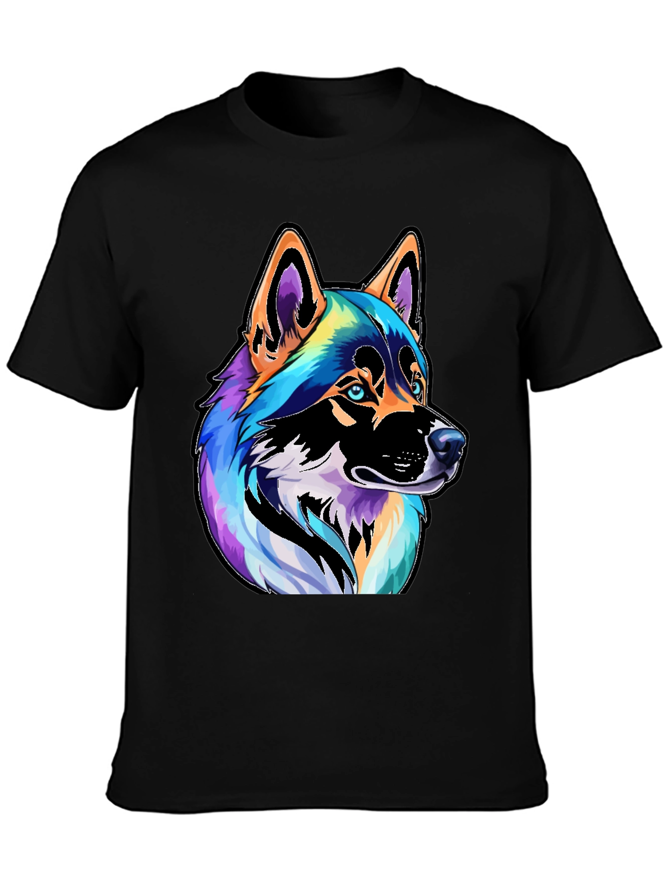 Black Colorful Husky Dog Graphic Tee - Black view 3