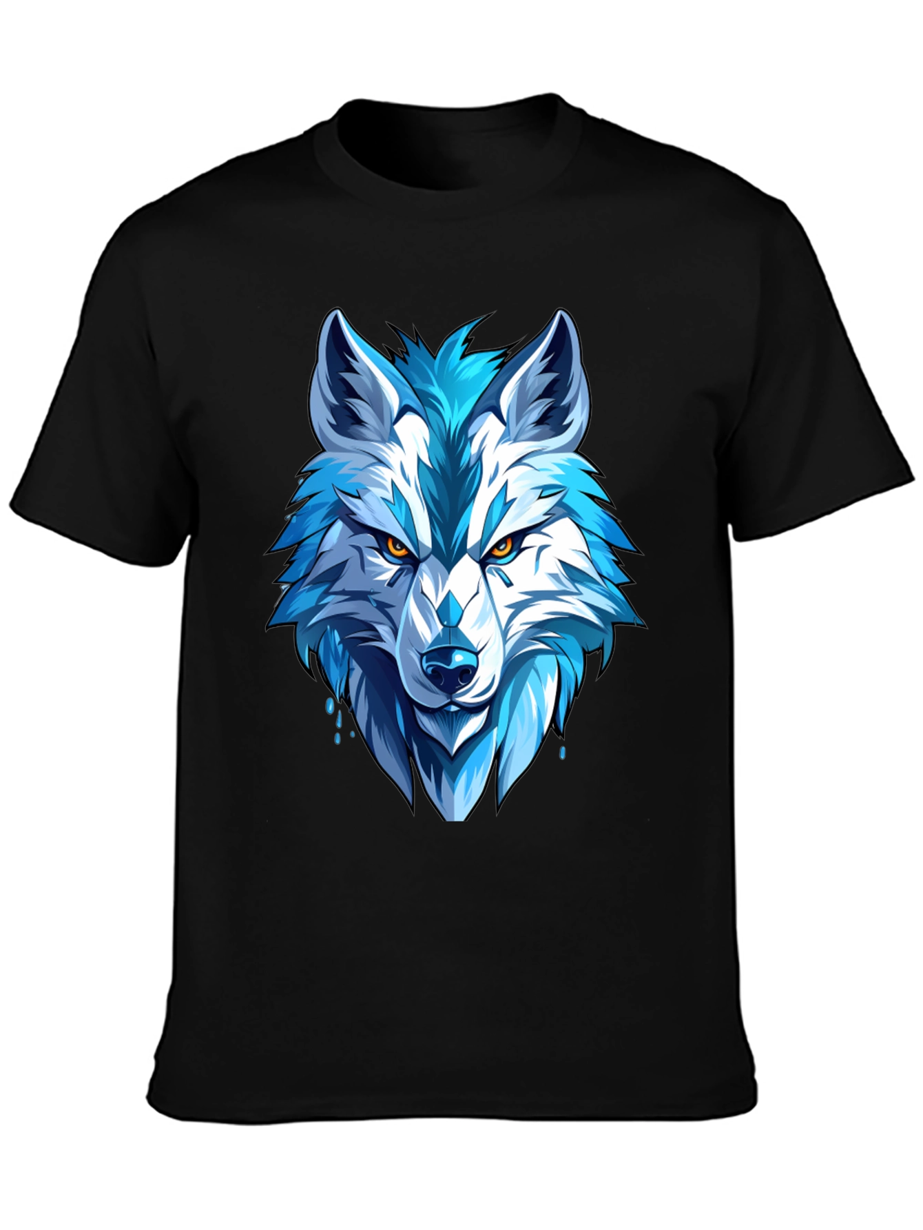 Black Cool Blue Wolf Graphic Tee - Fierce Style view 3