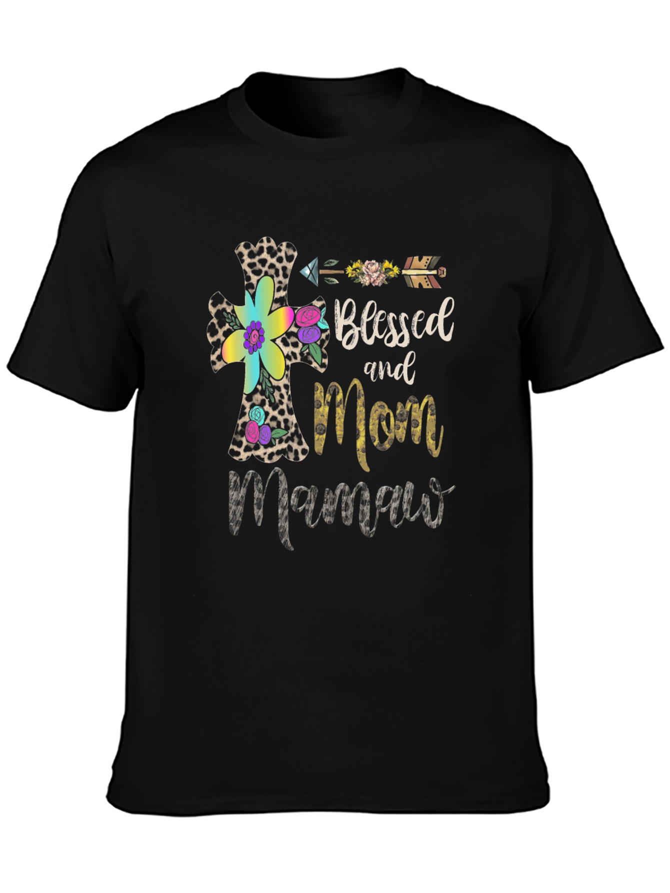 Black Blessed Mom Mamaw T-Shirt view 3