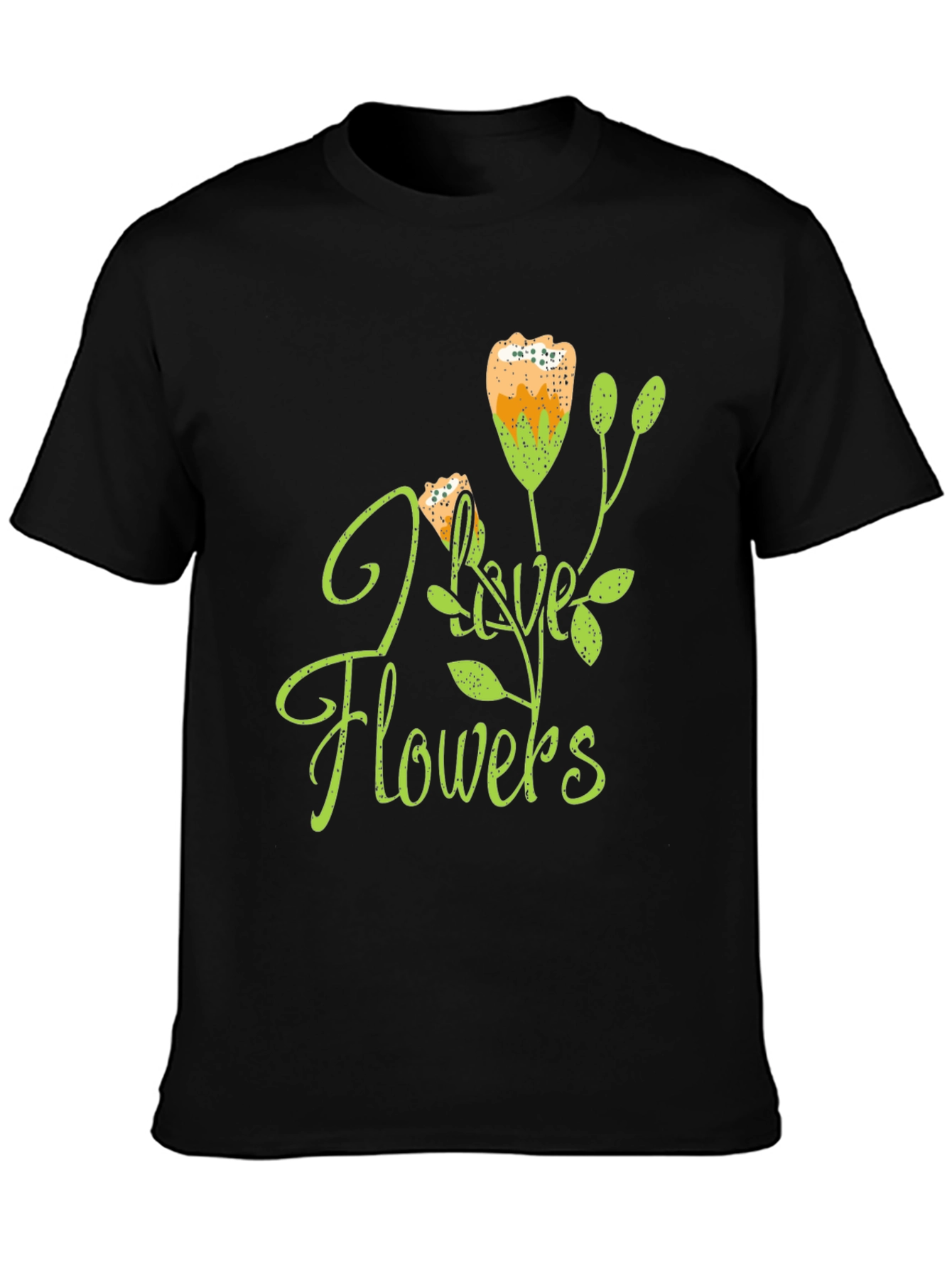 Black I Love Flowers Graphic Tee - Black Cotton Blend view 3