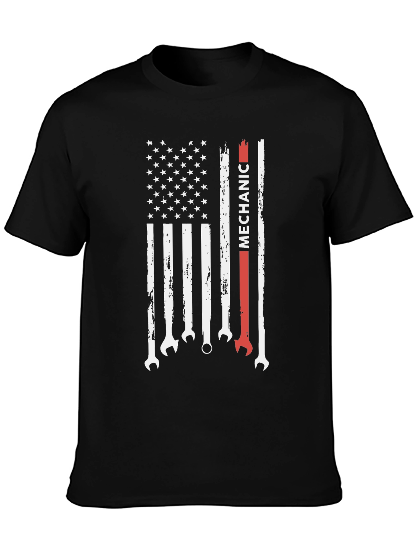Black Mechanic American Flag Graphic Tee - Patriotic Wrench T-Shirt view 3