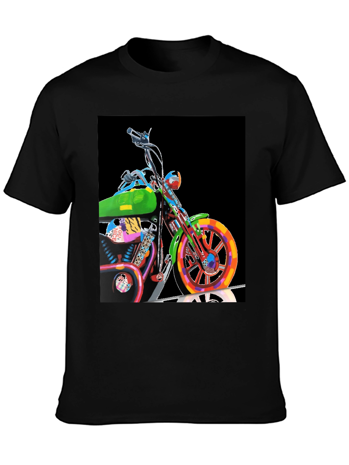 Black Colorful Motorcycle Graphic Tee - Black view 3