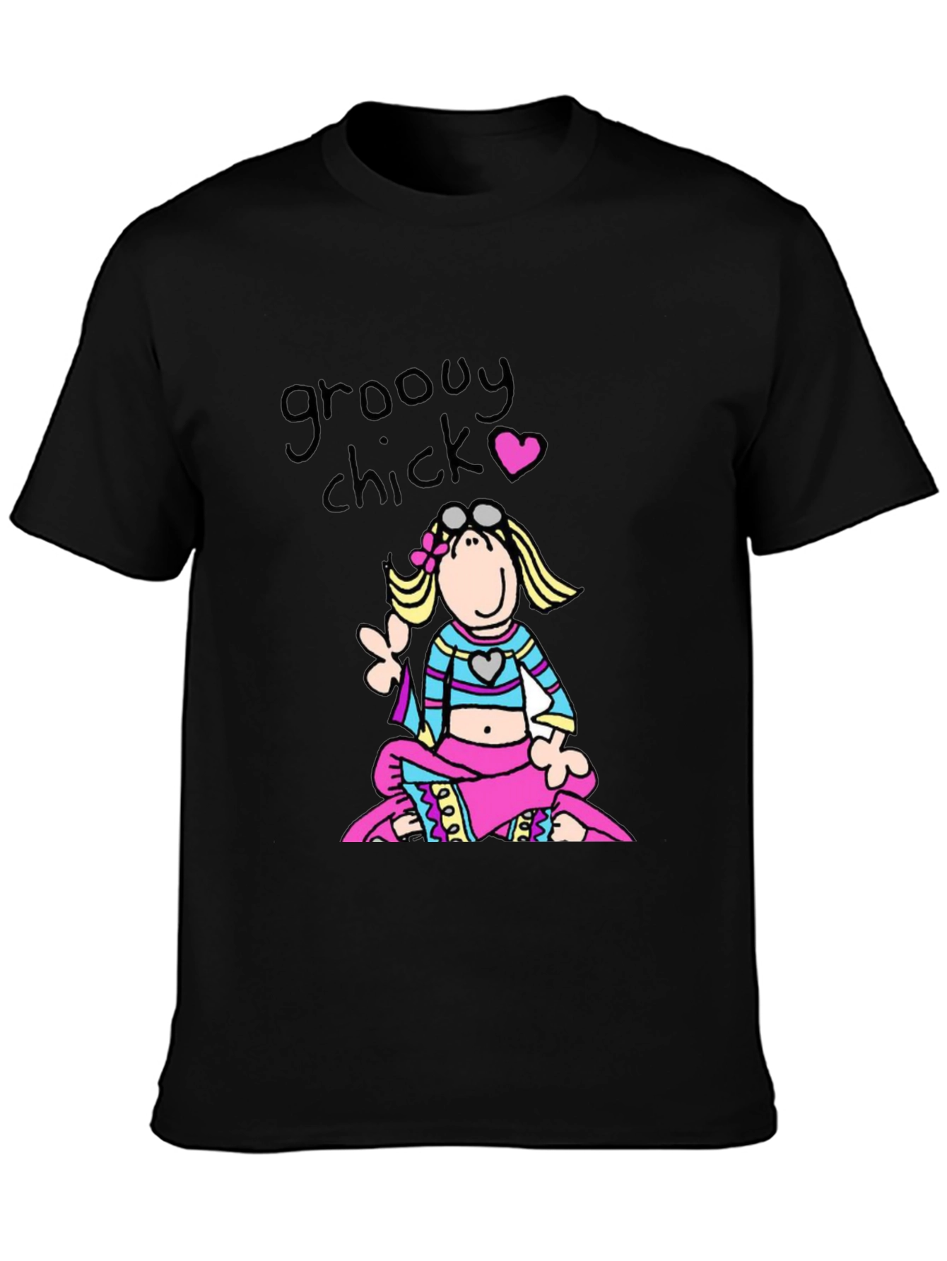 Black Groovy Chick Graphic Tee - Retro 70s Style T-Shirt view 3