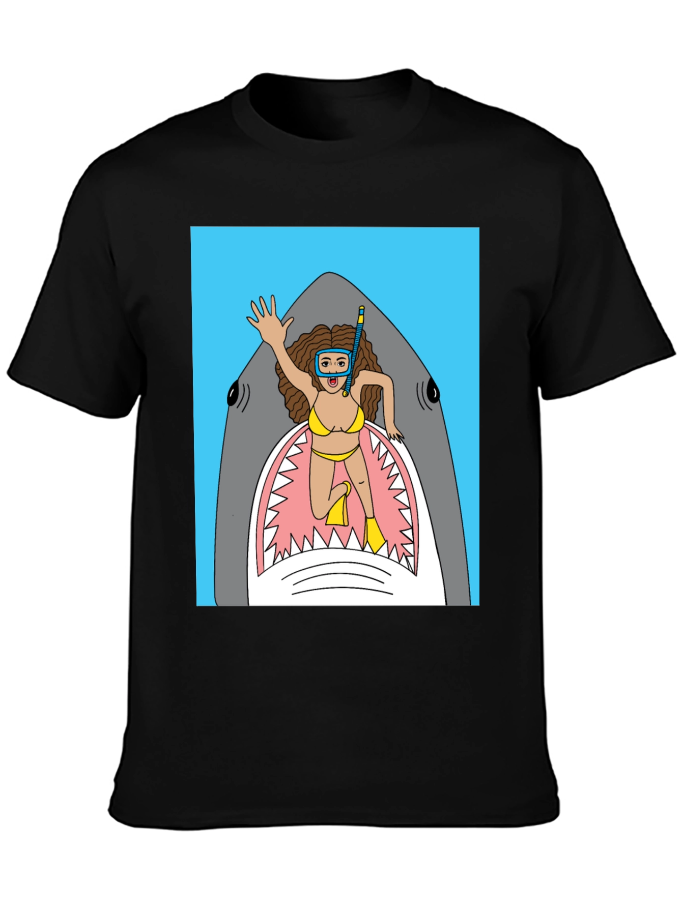 Black Shark Diver Graphic Tee - Funny Cartoon T-Shirt view 3