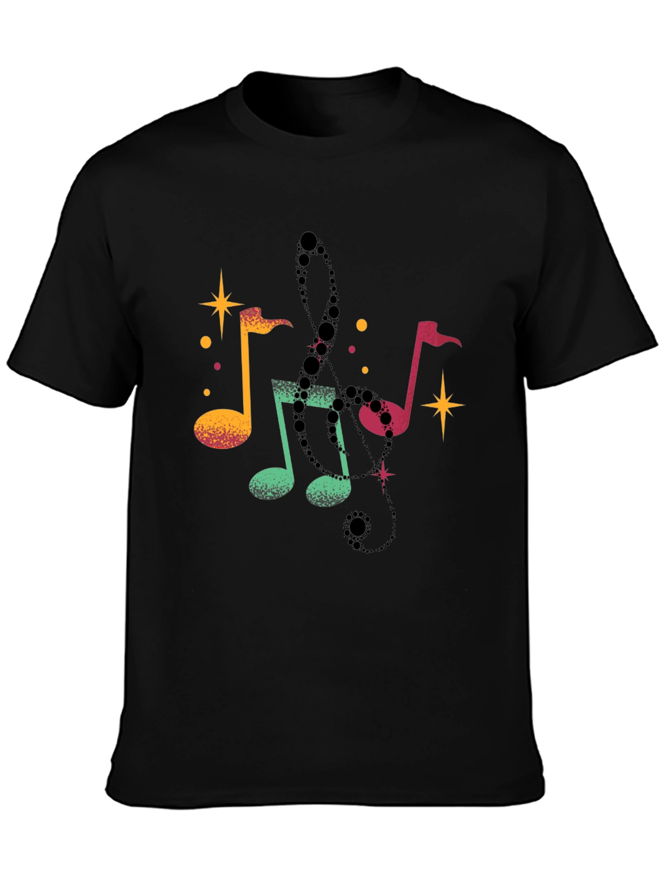 Black Musical Notes Black T-Shirt view 3