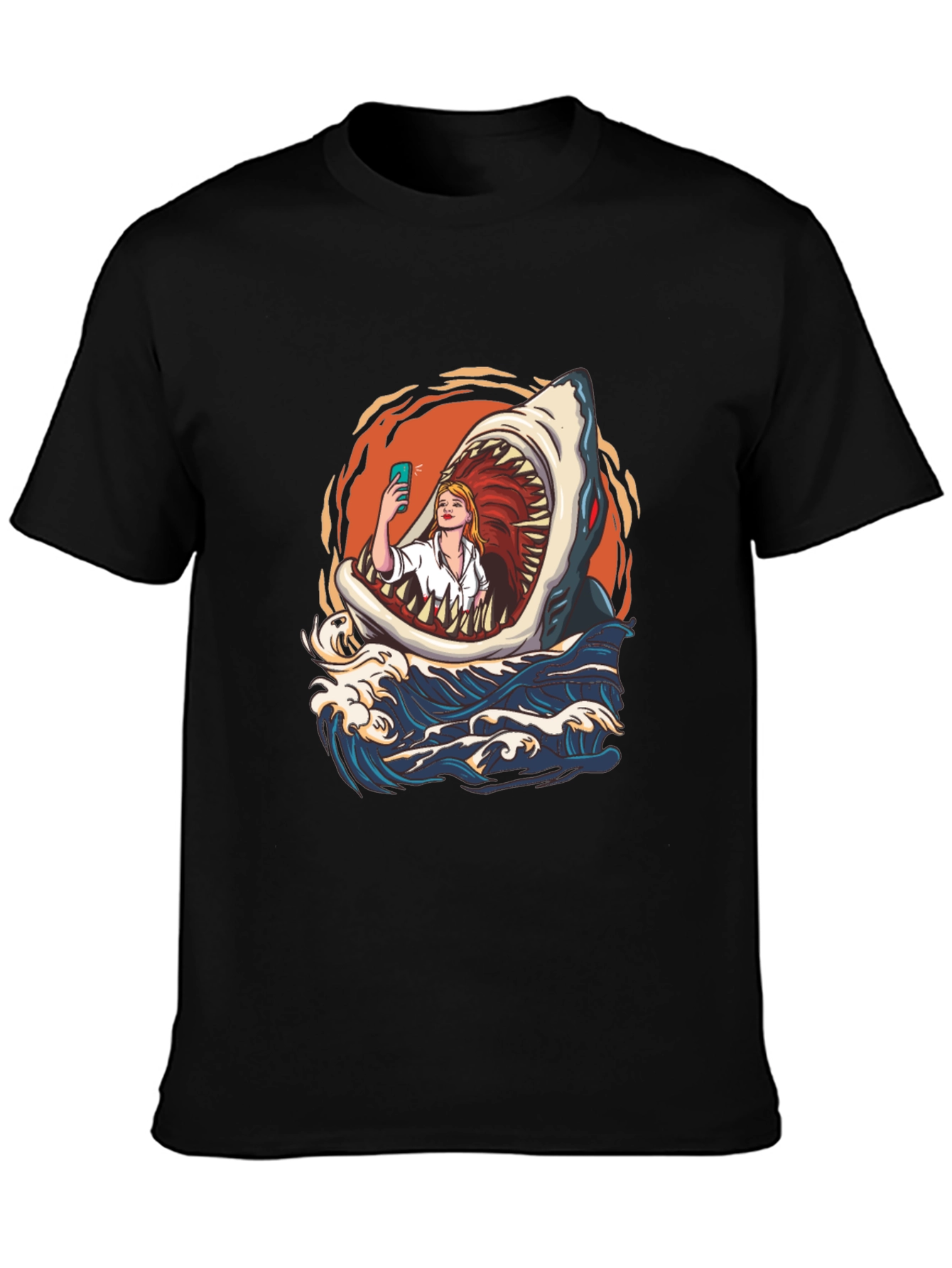 Black Shark Selfie Graphic Tee - Funny Ocean Print view 3