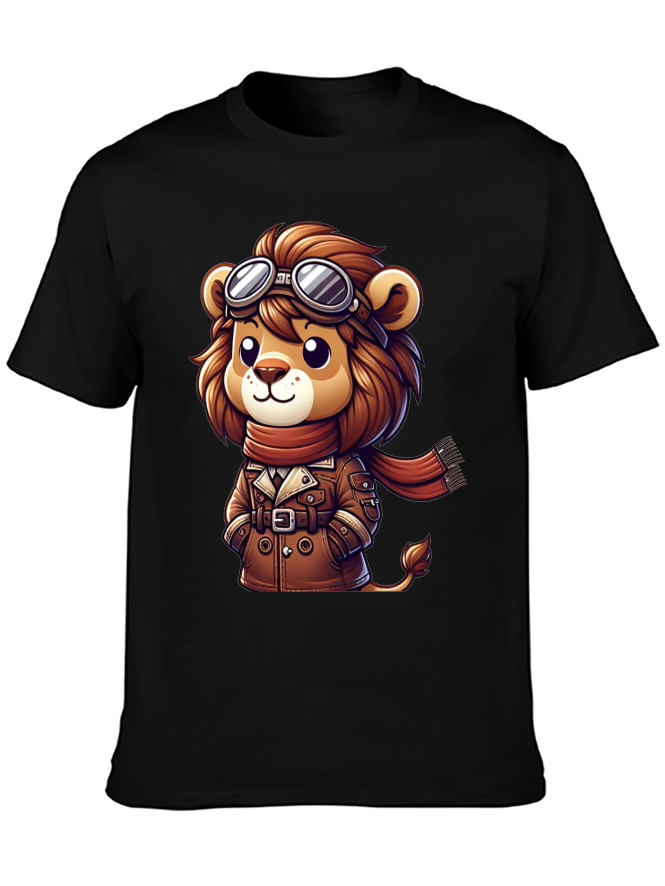 Black Lion Aviator Graphic Tee - Cartoon Style view 3