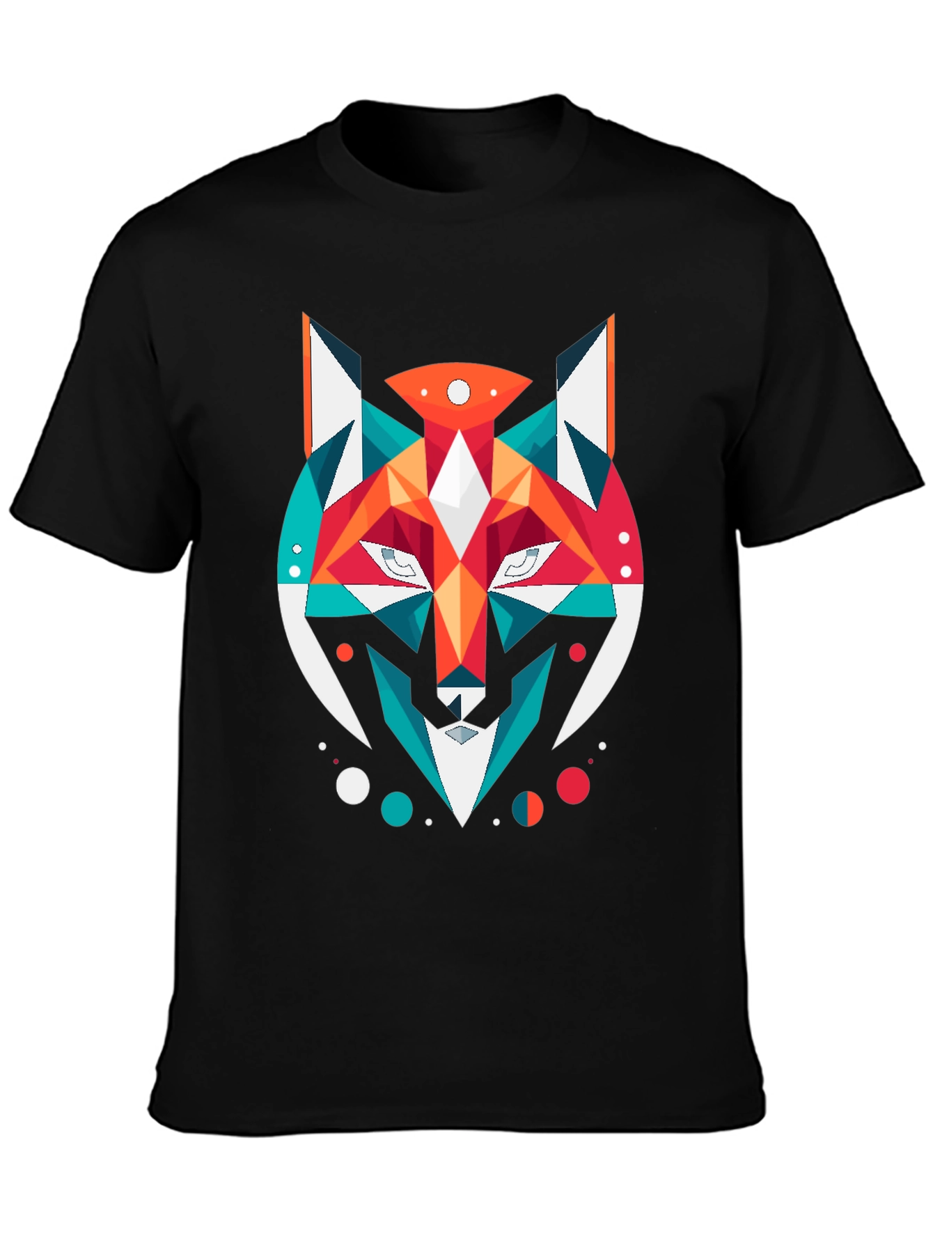 Black Geometric Fox Graphic Black T-Shirt view 3