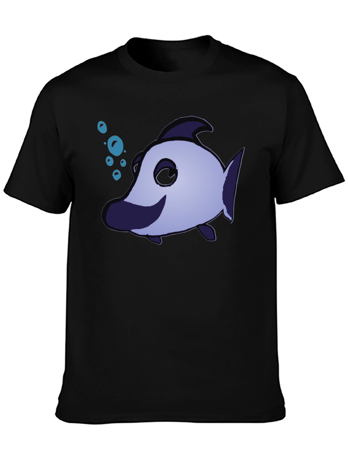 Black Funny Cartoon Fish T-Shirt view 3