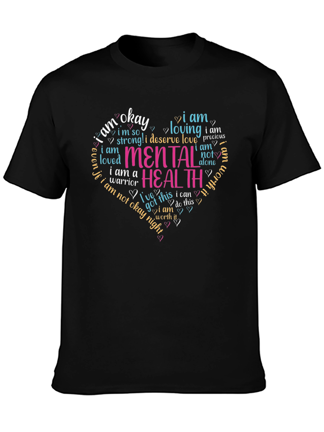 Black Mental Health Awareness Heart T-Shirt - Black view 3