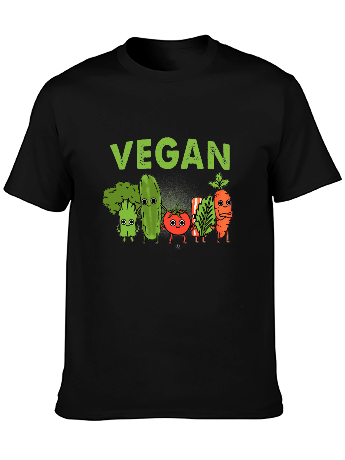 Black Vegan T-Shirt - Cute Cartoon Vegetables view 3