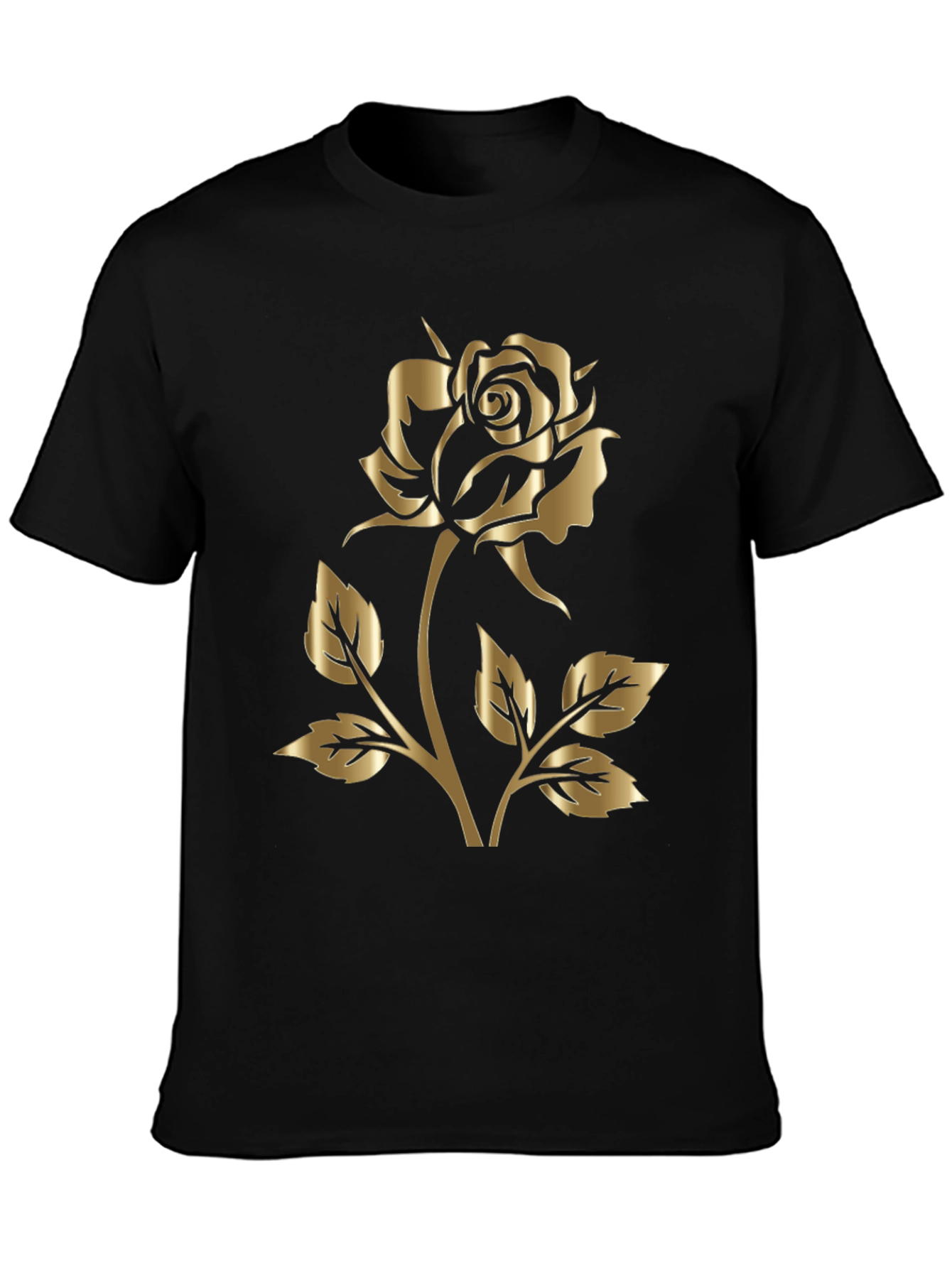 Black Gold Rose Graphic Black T-Shirt view 3