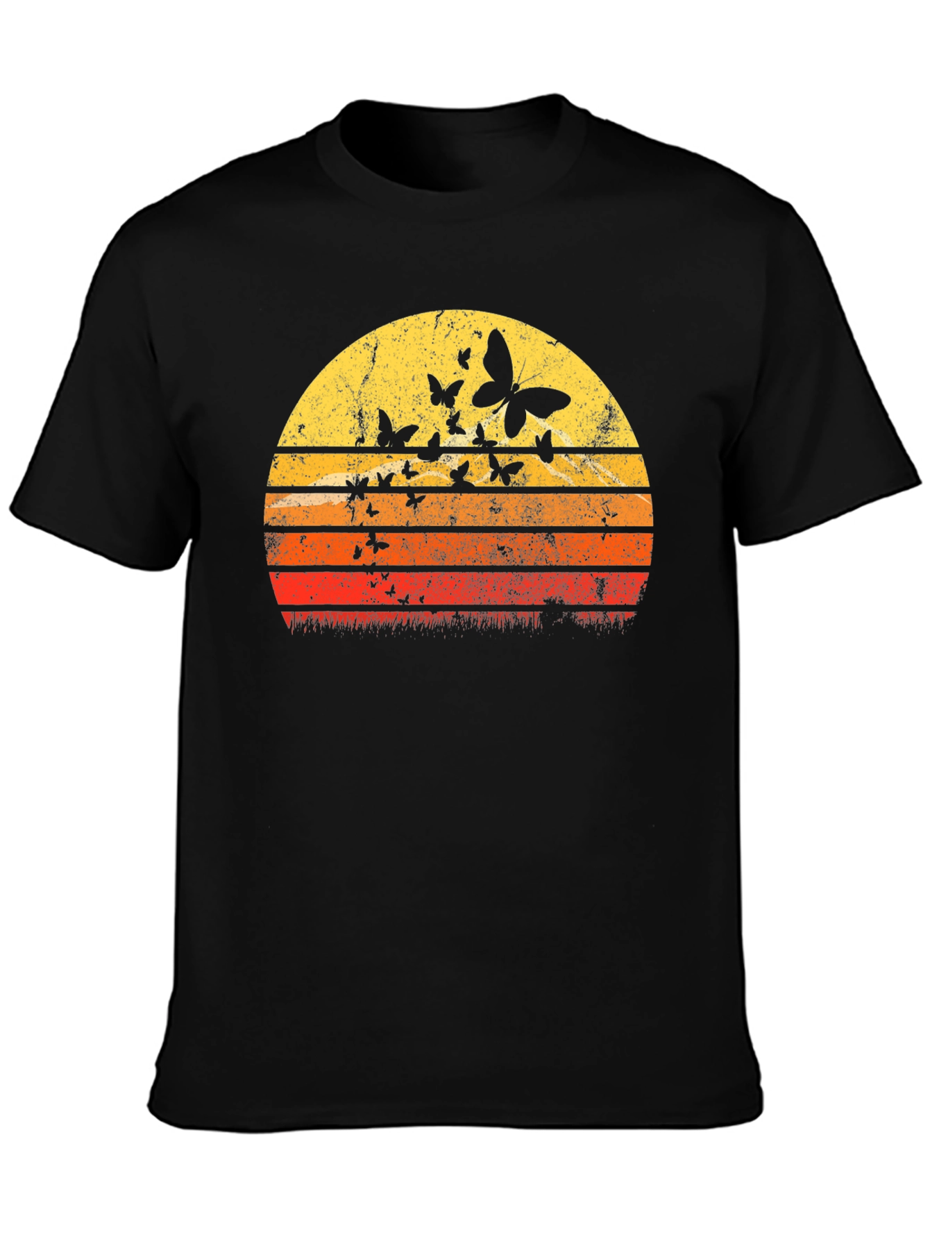 Black Retro Butterfly Sunset Graphic Tee view 3
