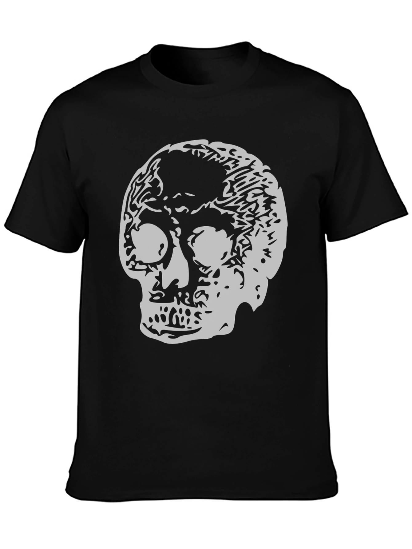Black Skull Graphic Print Crew Neck T-Shirt view 3