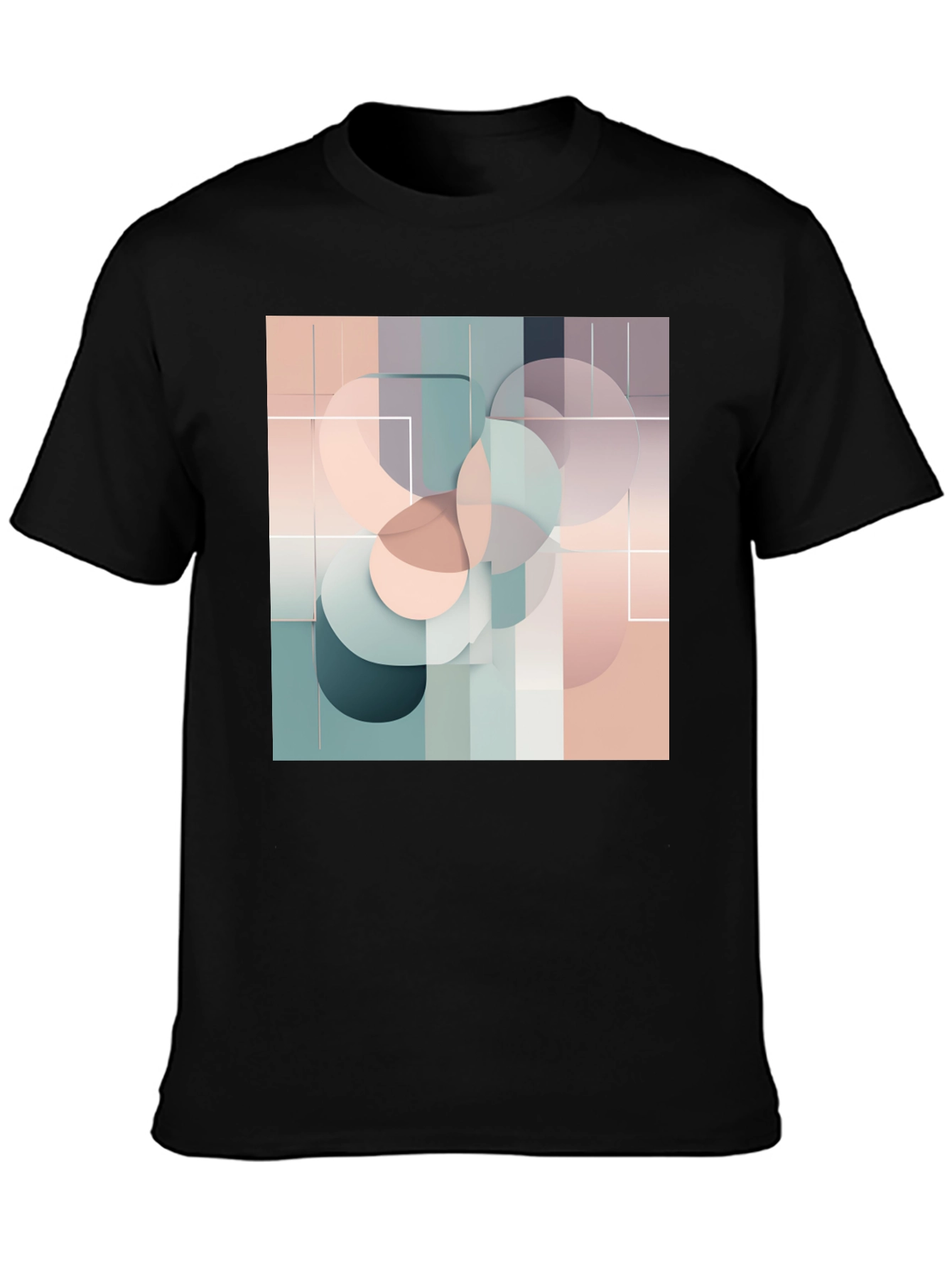 Black Modern Geometric Circle Design Black T-Shirt view 3