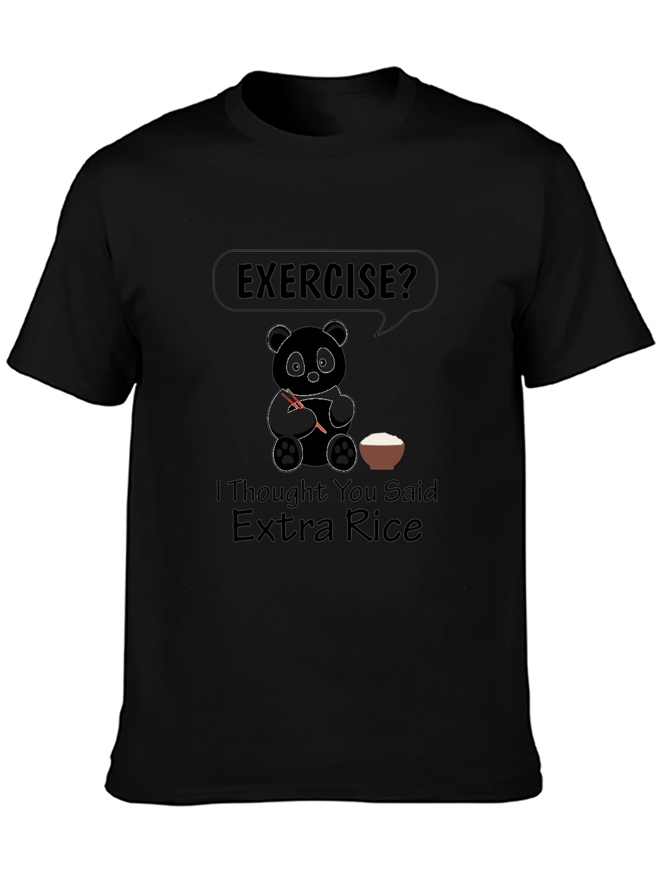 Black Exercise? Extra Rice Panda Graphic Tee - Black T-Shirt view 3