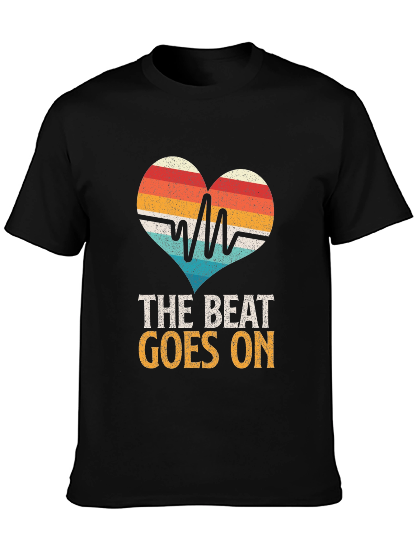 Black The Beat Goes On Heartbeat T-Shirt view 3
